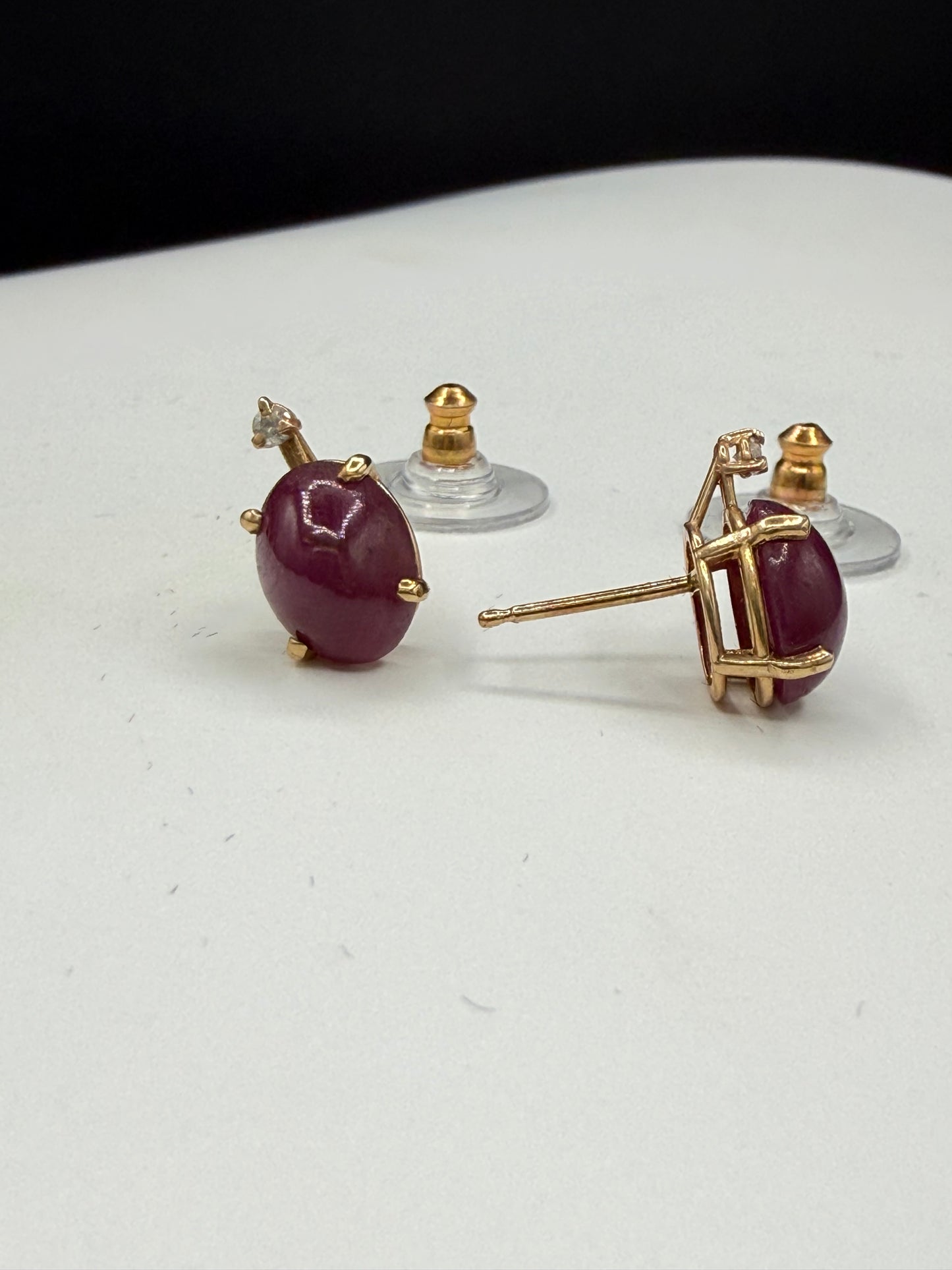 Natural Unheated Ruby Cabochon & Diamond 14K Yellow Gold Earrings – 7.00 CTW Ruby