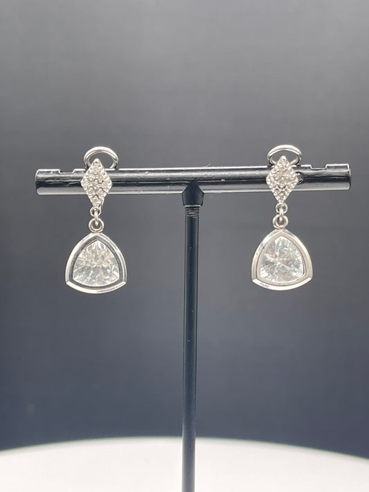 Natural White Topaz & Diamond 14k White Gold Omega Clip On Dangle Earrings