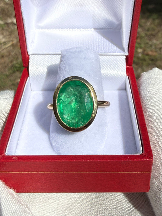 7.53 Carat Natural Emerald 18k Yellow Gold Custom Ring | Size 8