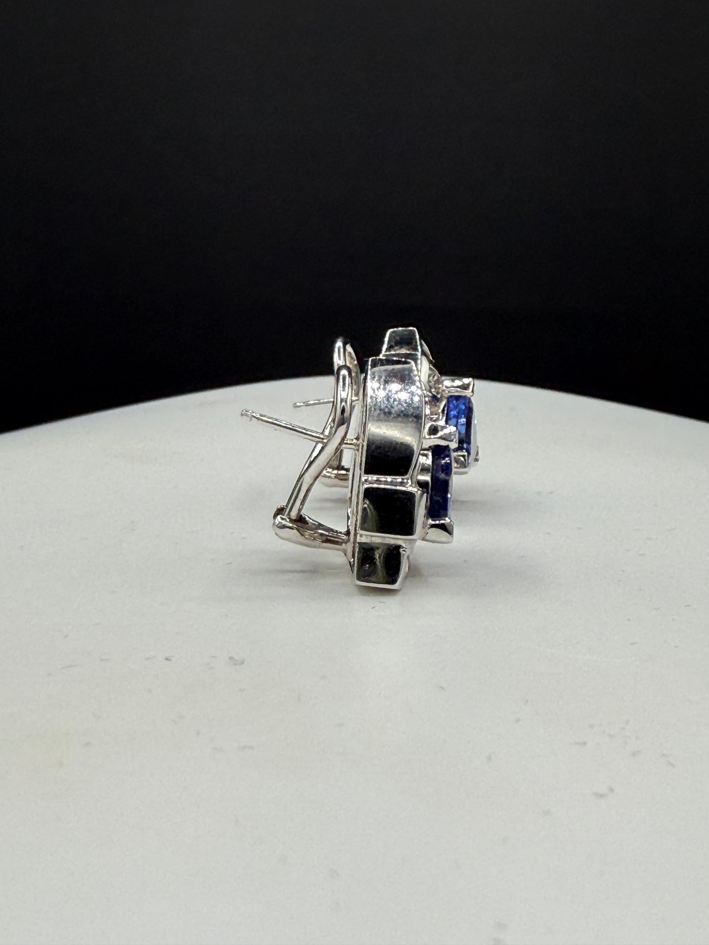 Natural Tanzanite & Diamond Omega Back 14K White Gold Earrings | 6.86ct Tanzanite | 1.82ct Diamonds