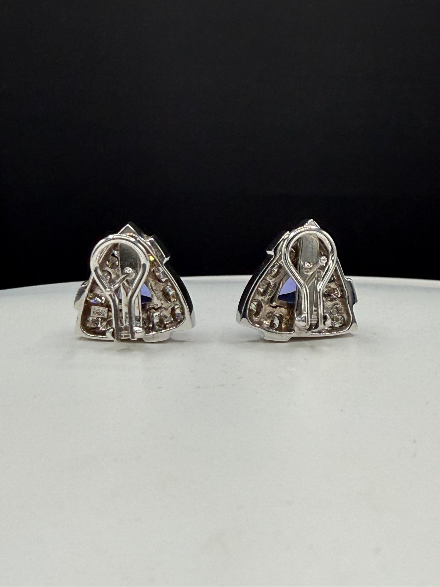 Natural Tanzanite & Diamond Omega Back 14K White Gold Earrings | 6.86ct Tanzanite | 1.82ct Diamonds