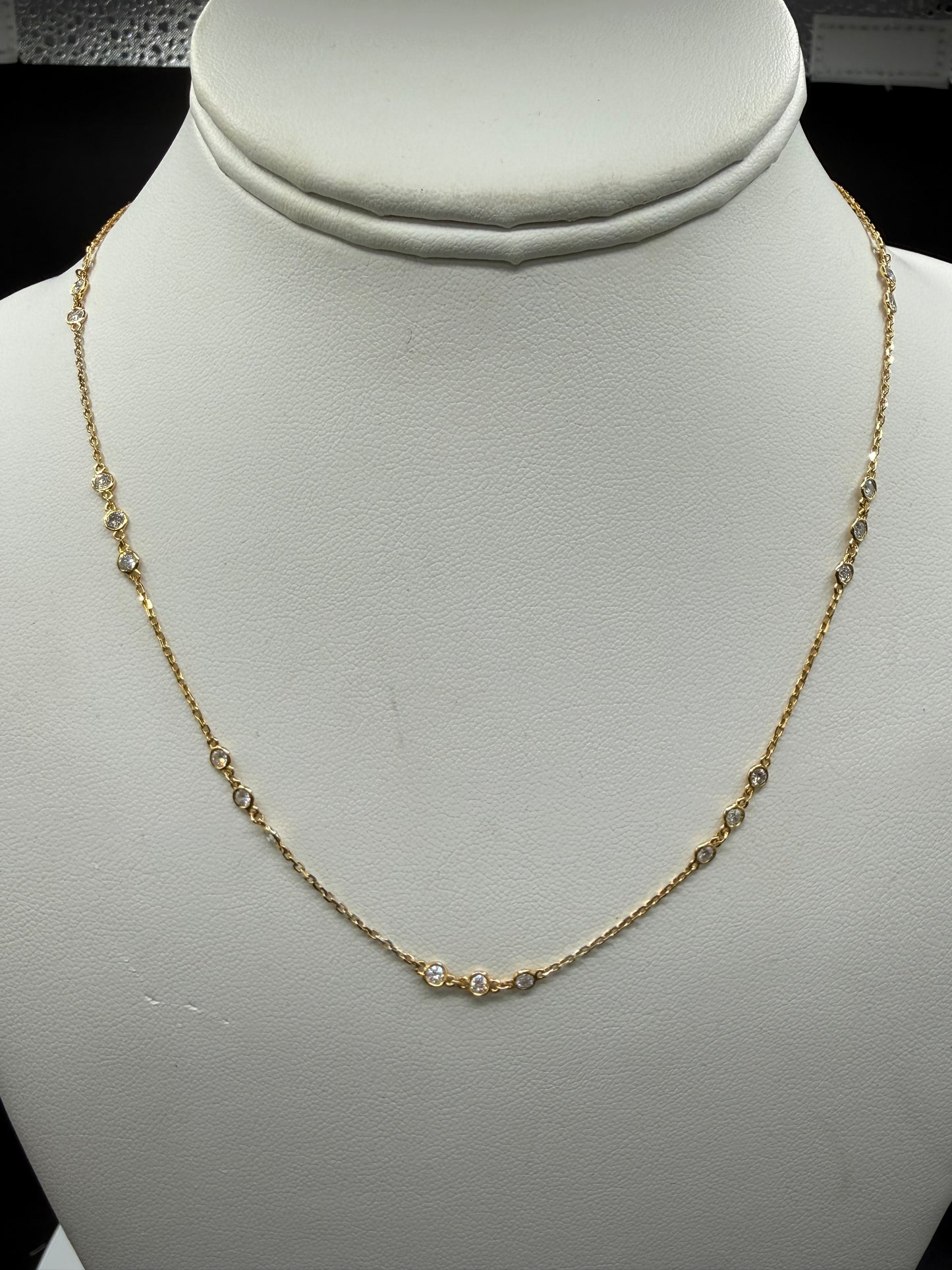 Natural Diamond By The Yard 14K Yellow Gold Necklace | 10 Stations 30 Diamonds | 18 Inches