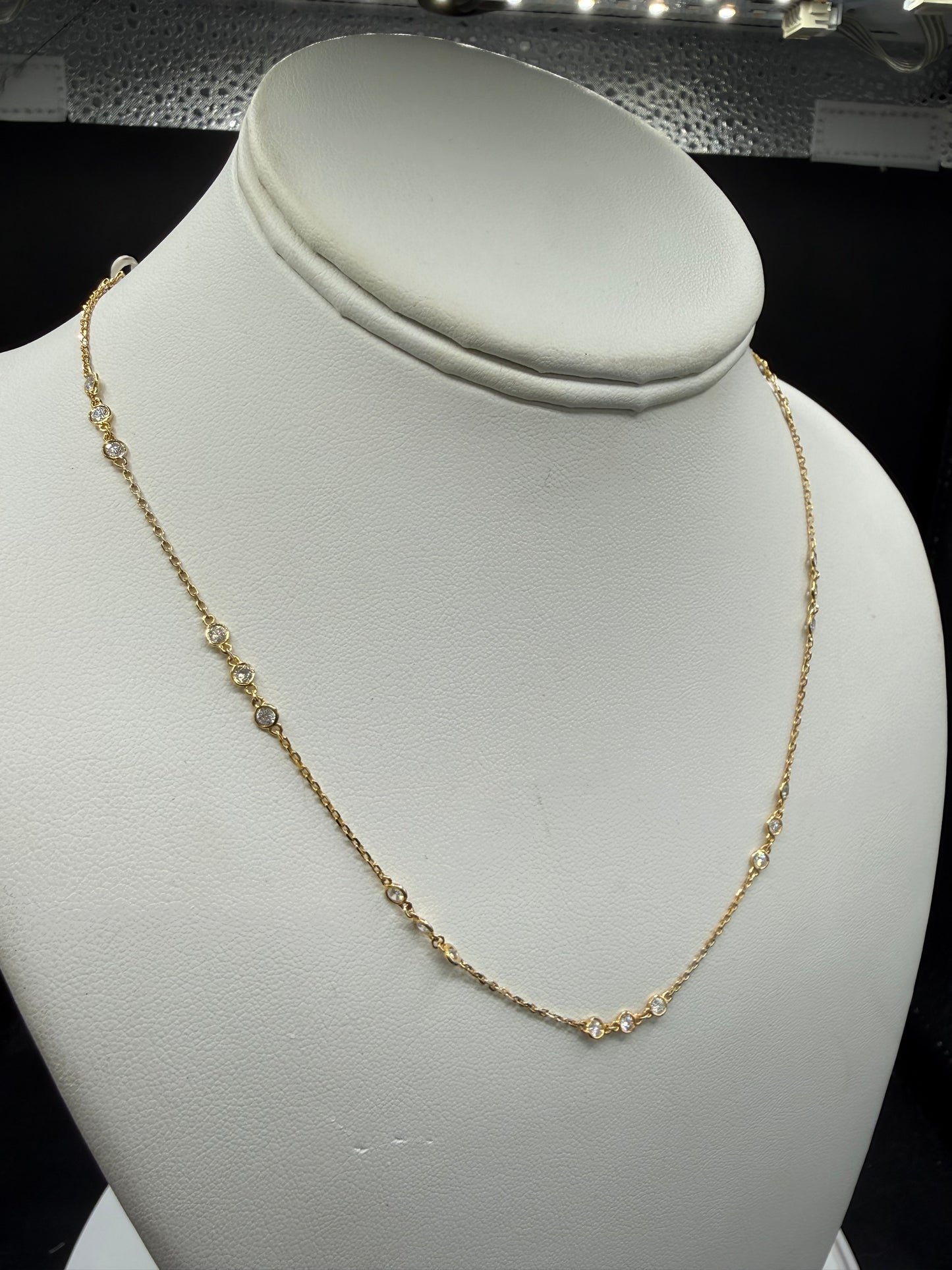 Natural Diamond By The Yard 14K Yellow Gold Necklace | 10 Stations 30 Diamonds | 18 Inches