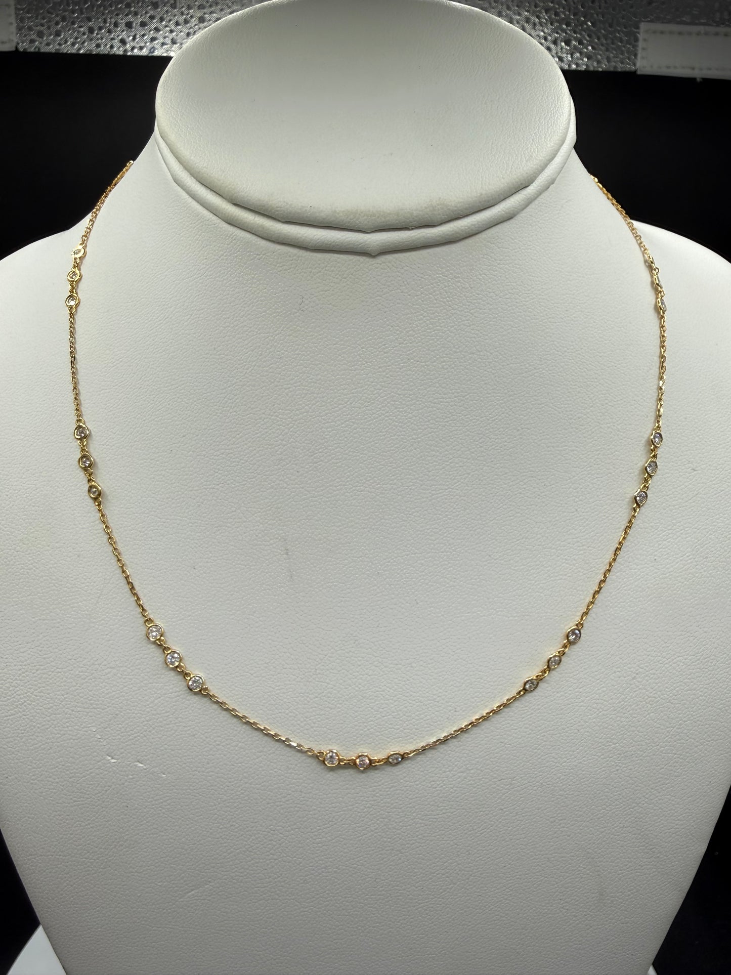 Natural Diamond By The Yard 14K Yellow Gold Necklace | 10 Stations 30 Diamonds | 18 Inches