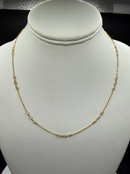 Natural Diamond By The Yard 14K Yellow Gold Necklace | 10 Stations 30 Diamonds | 18 Inches