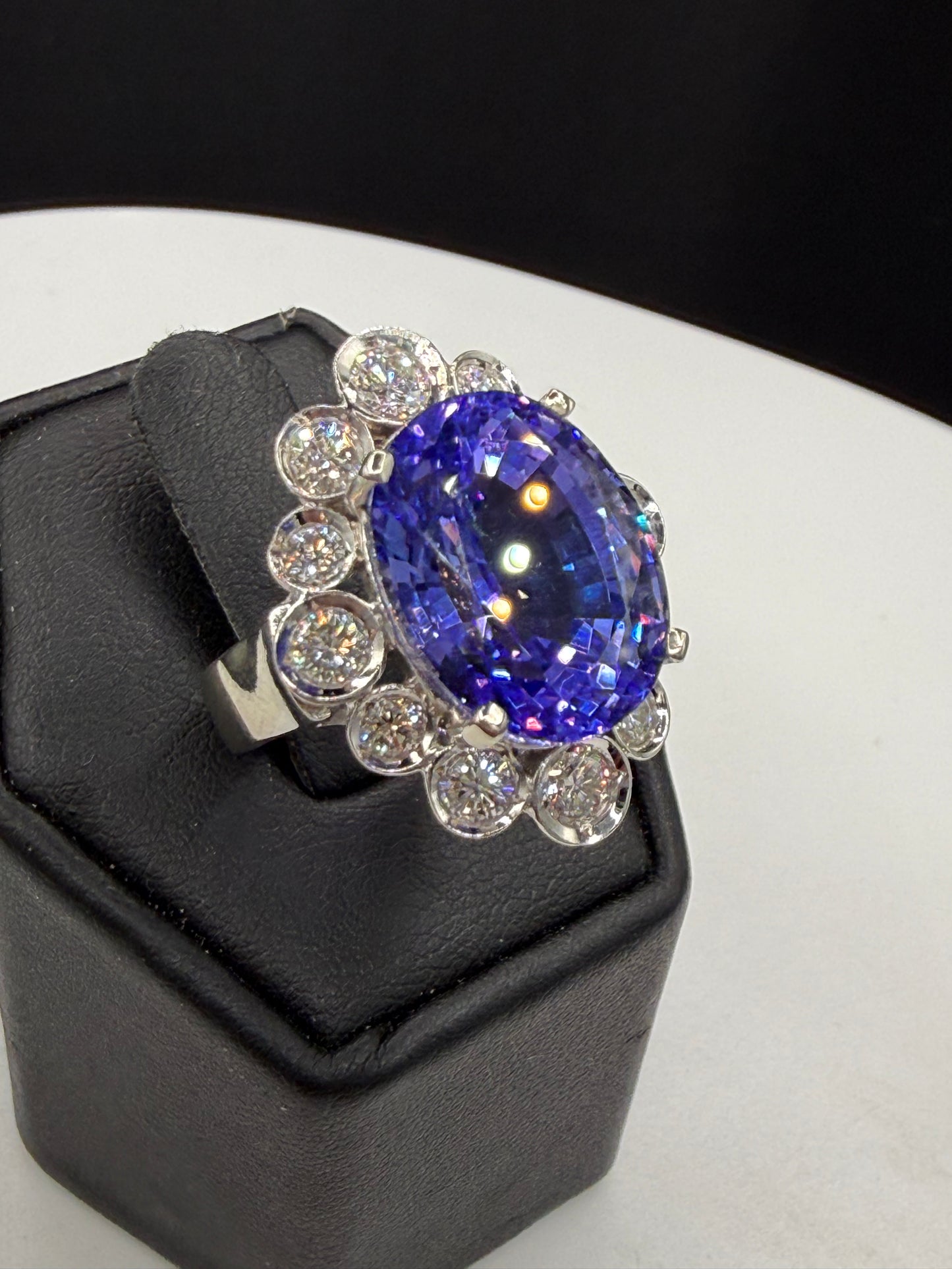 14.00 CTW Natural Tanzanite & Diamond Halo 14K White Gold Ring | Size 6.25