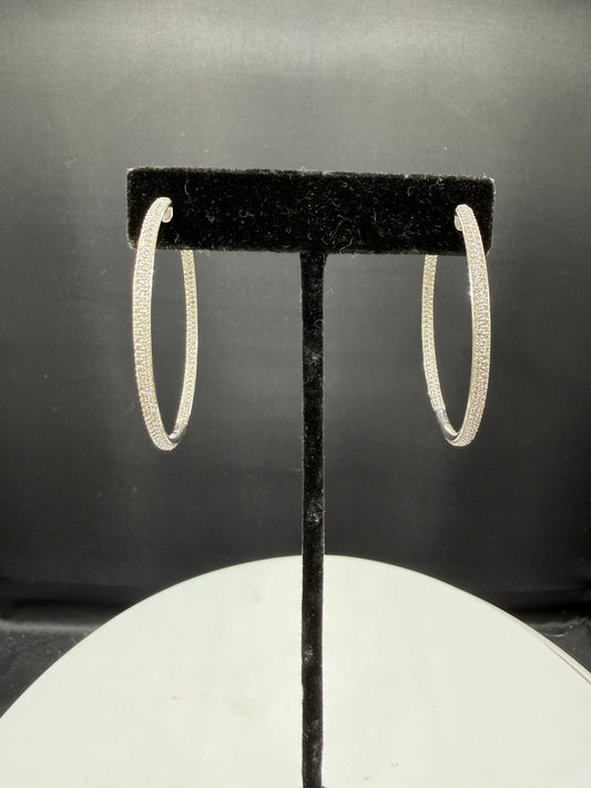 2.15 CTW Natural Diamond Inside Out Hoop 14K White Gold Earrings | 1.76”