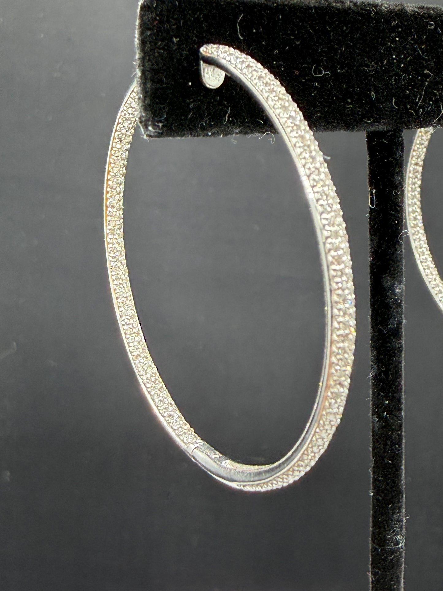 2.15 CTW Natural Diamond Inside Out Hoop 14K White Gold Earrings | 1.76”