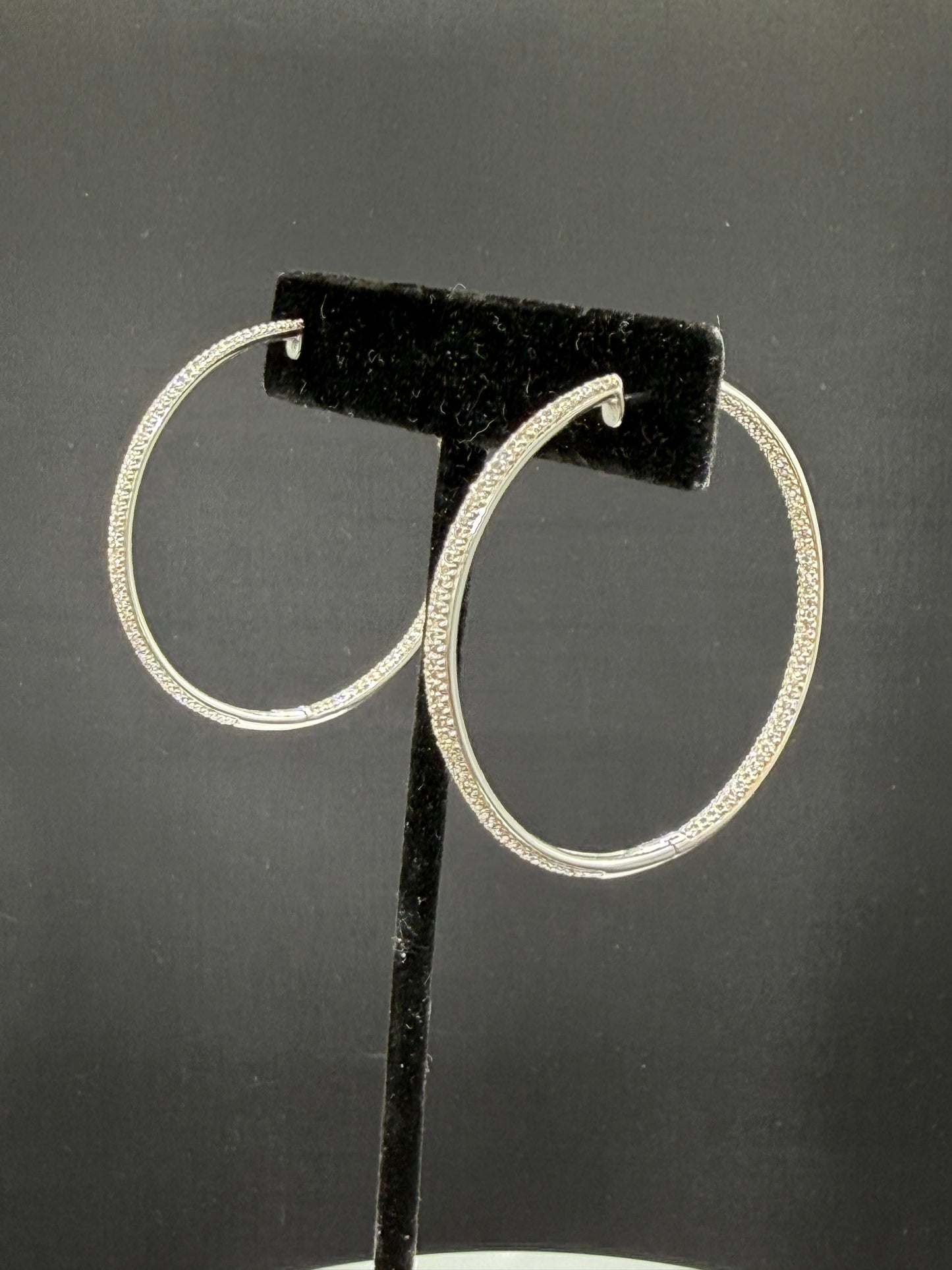 2.15 CTW Natural Diamond Inside Out Hoop 14K White Gold Earrings | 1.76”