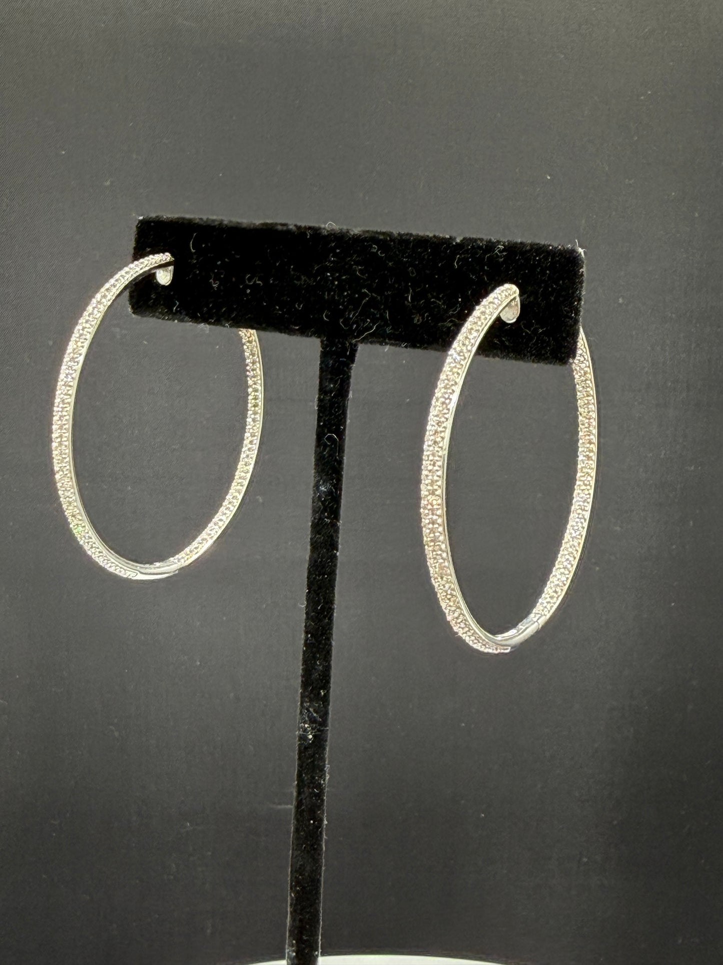 2.15 CTW Natural Diamond Inside Out Hoop 14K White Gold Earrings | 1.76”