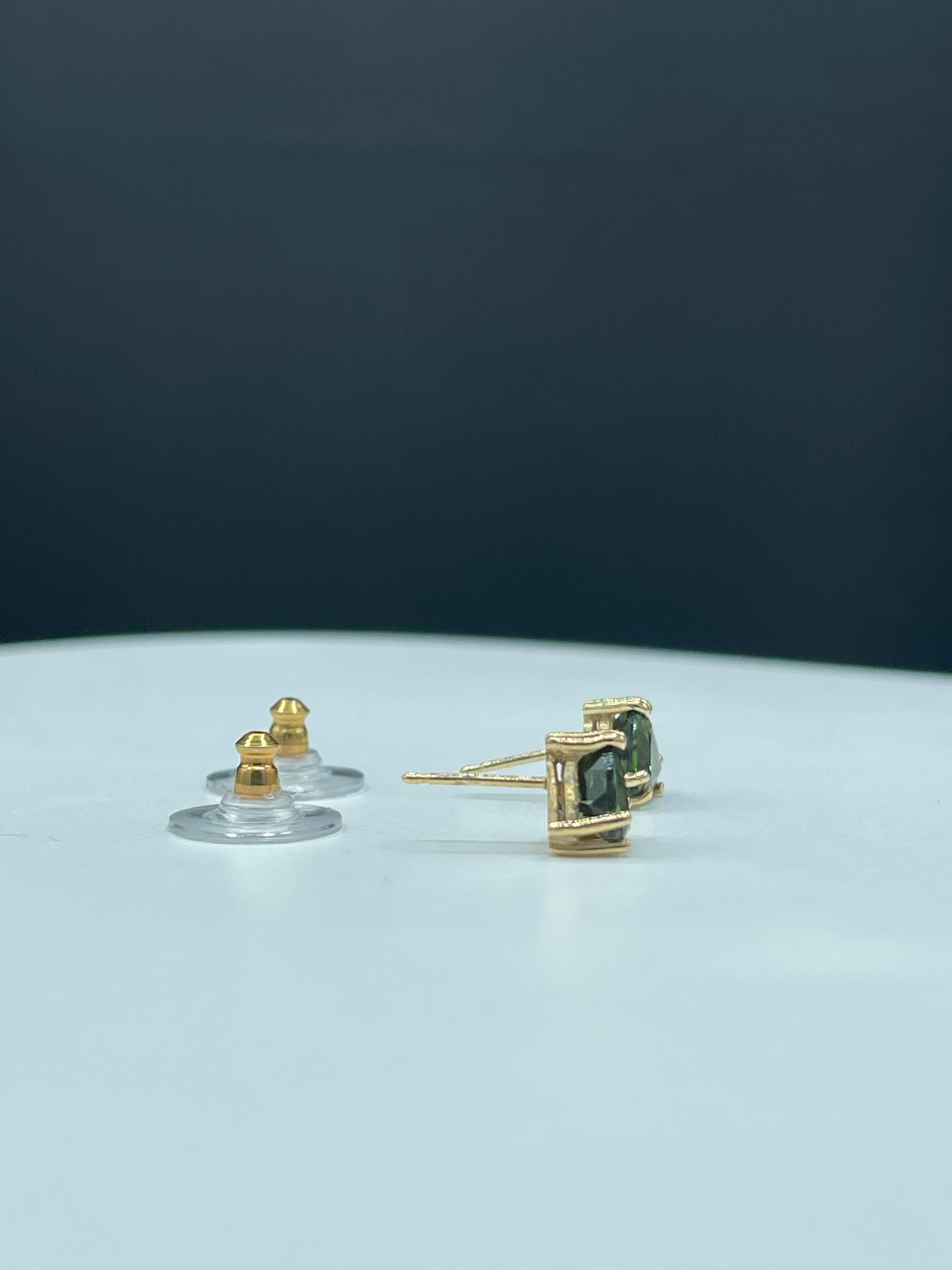 2.65 Carat Green Tourmaline Trillion Cut 14k Yellow Gold Stud Earrings