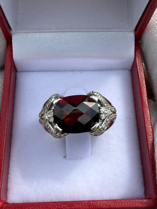 Natural Garnet & Diamond 950 Platinum Ring | Size 6 | 5.00 Ct Garnet | 0.38 Ct Diamond