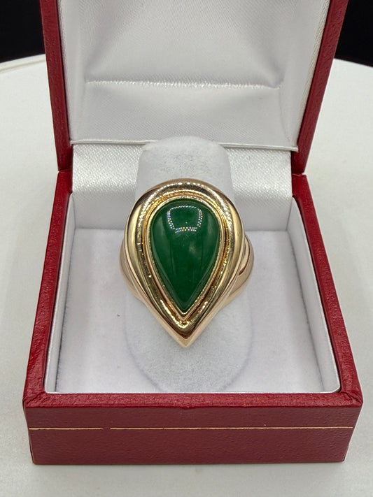 Vintage Natural Nephrite Jade Pear Cabochon 14K Gold Ring Size 7 | 5.62ct