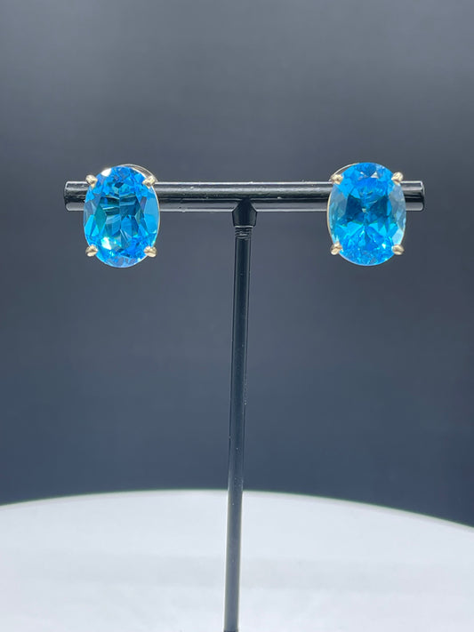 20.66 Carat Super Swiss Blue Topaz 14k Yellow Gold Earrings