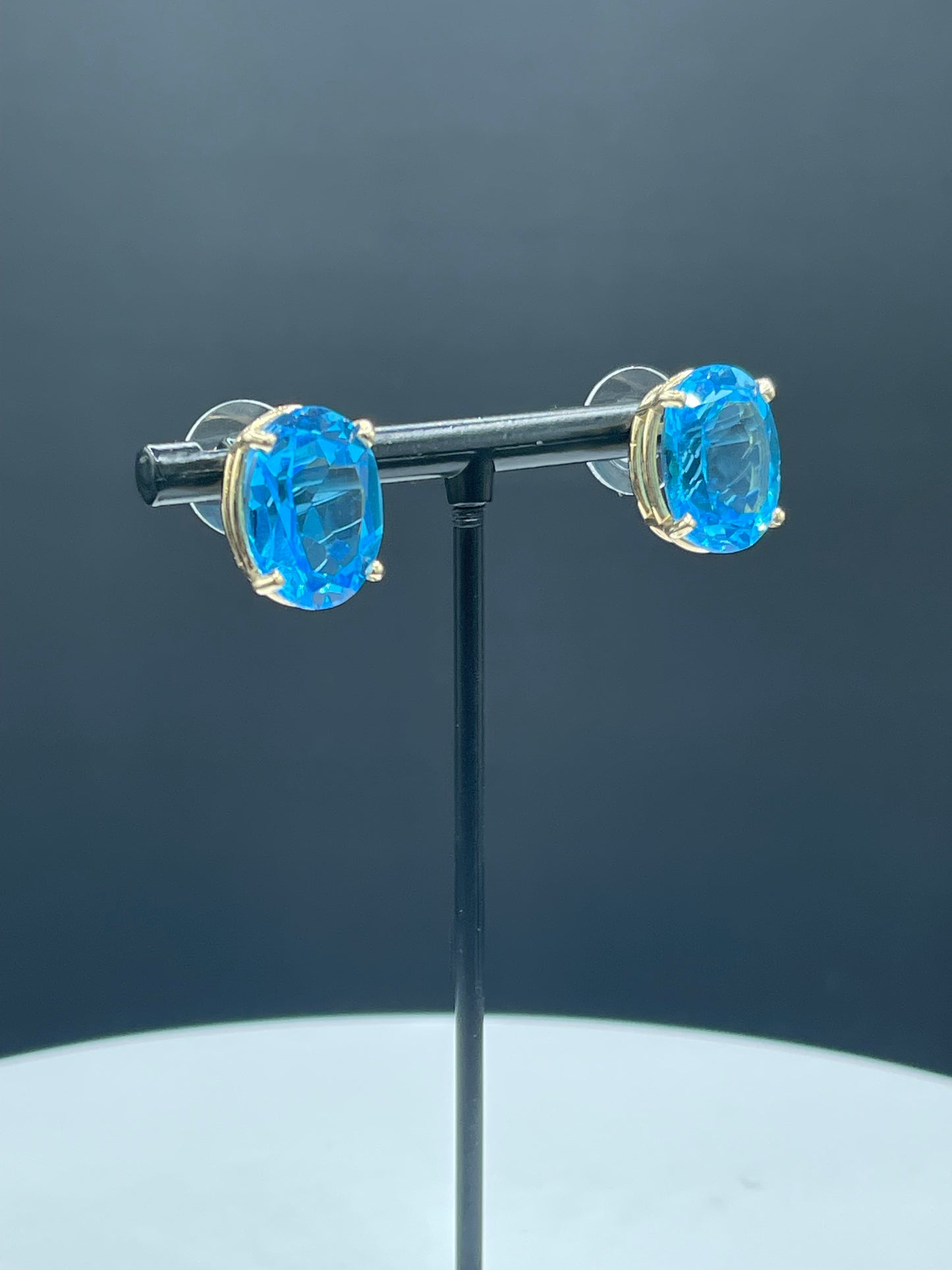 20.66 Carat Super Swiss Blue Topaz 14k Yellow Gold Earrings