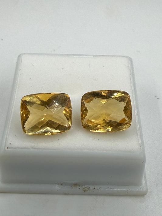 11.00ctw Matching Pair Natural Citrine | 12x10mm Checkerboard Cut | Flawless