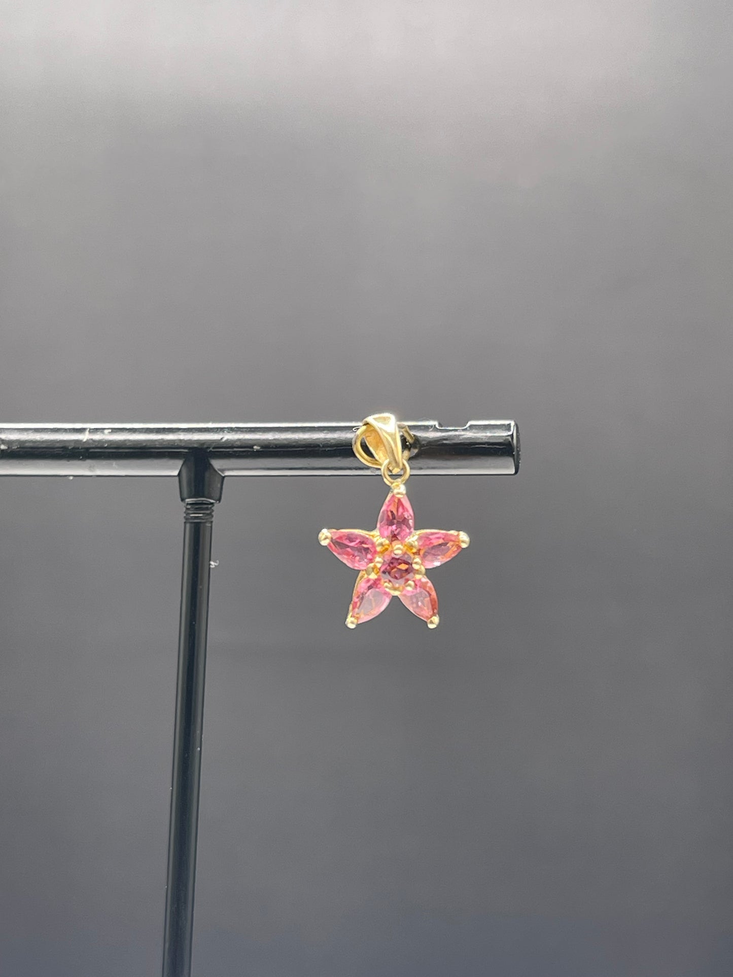 Natural Pink Tourmaline 14k Yellow Gold Flower Pendant