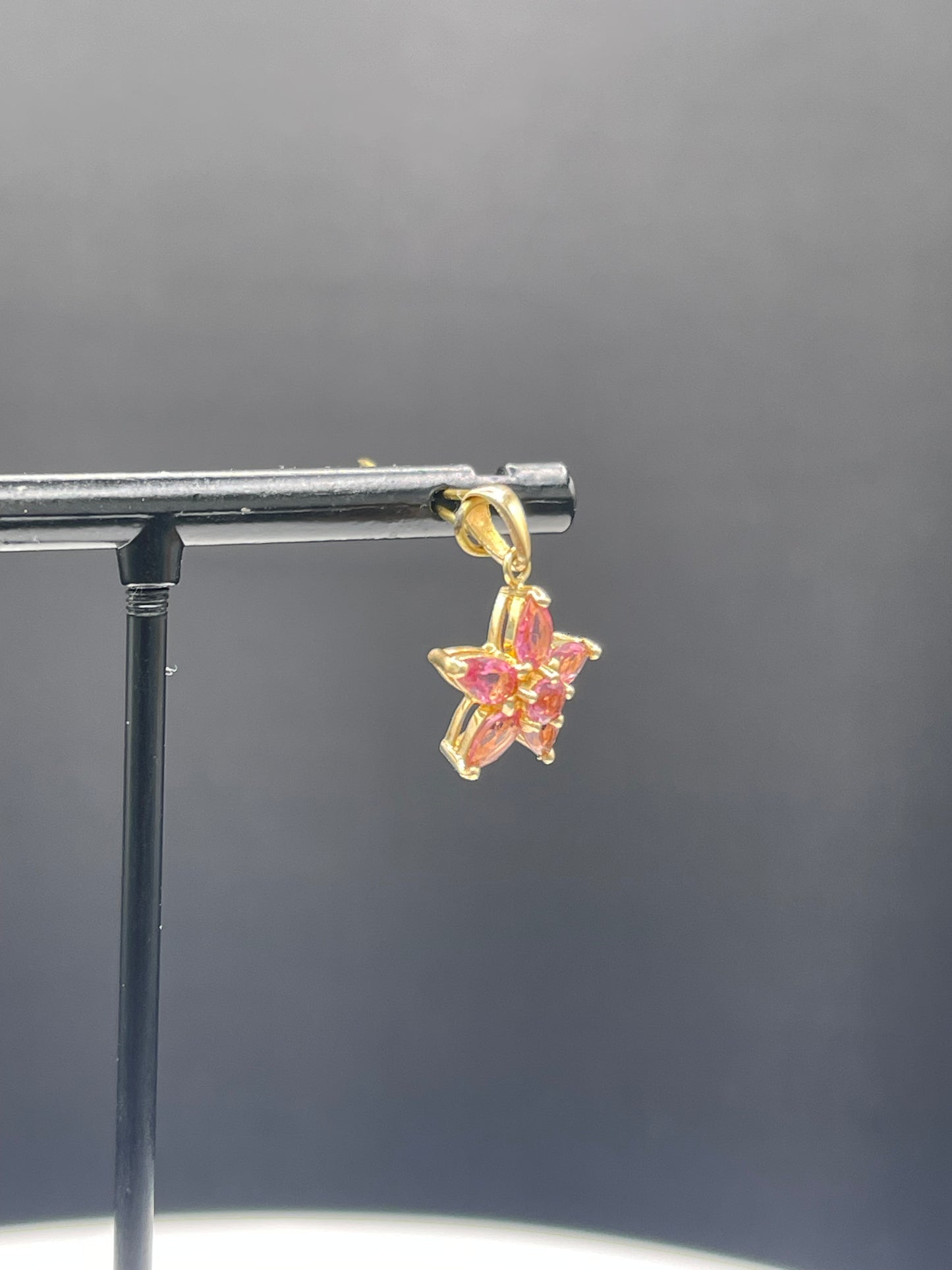 Natural Pink Tourmaline 14k Yellow Gold Flower Pendant