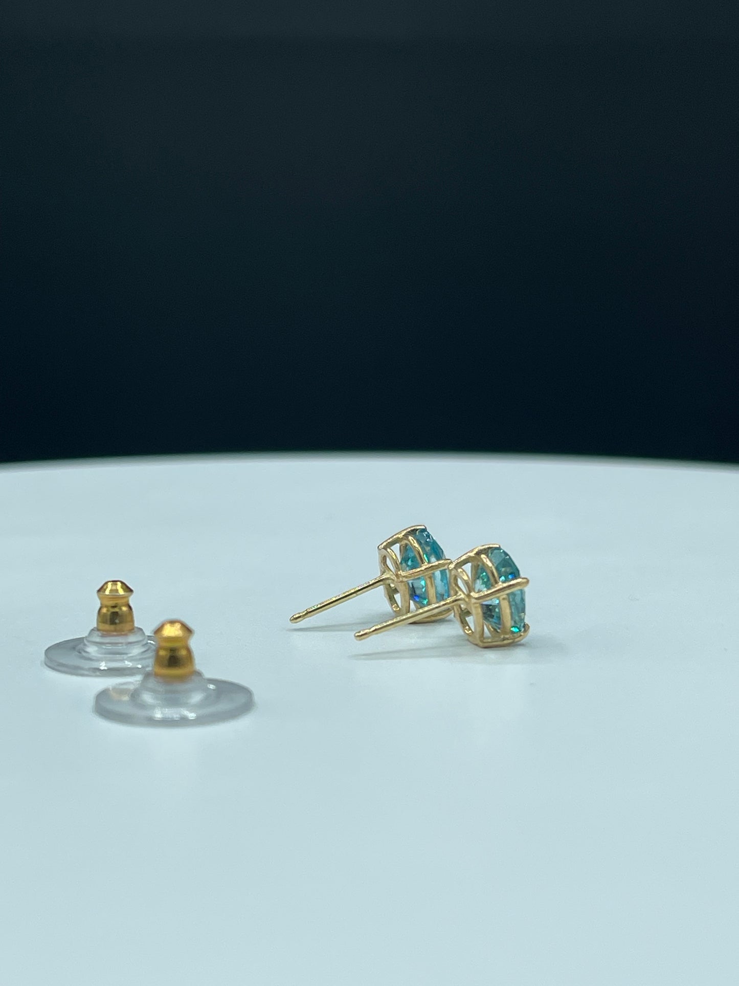 Natural Blue Zircon 14k Yellow Gold Stud Earrings