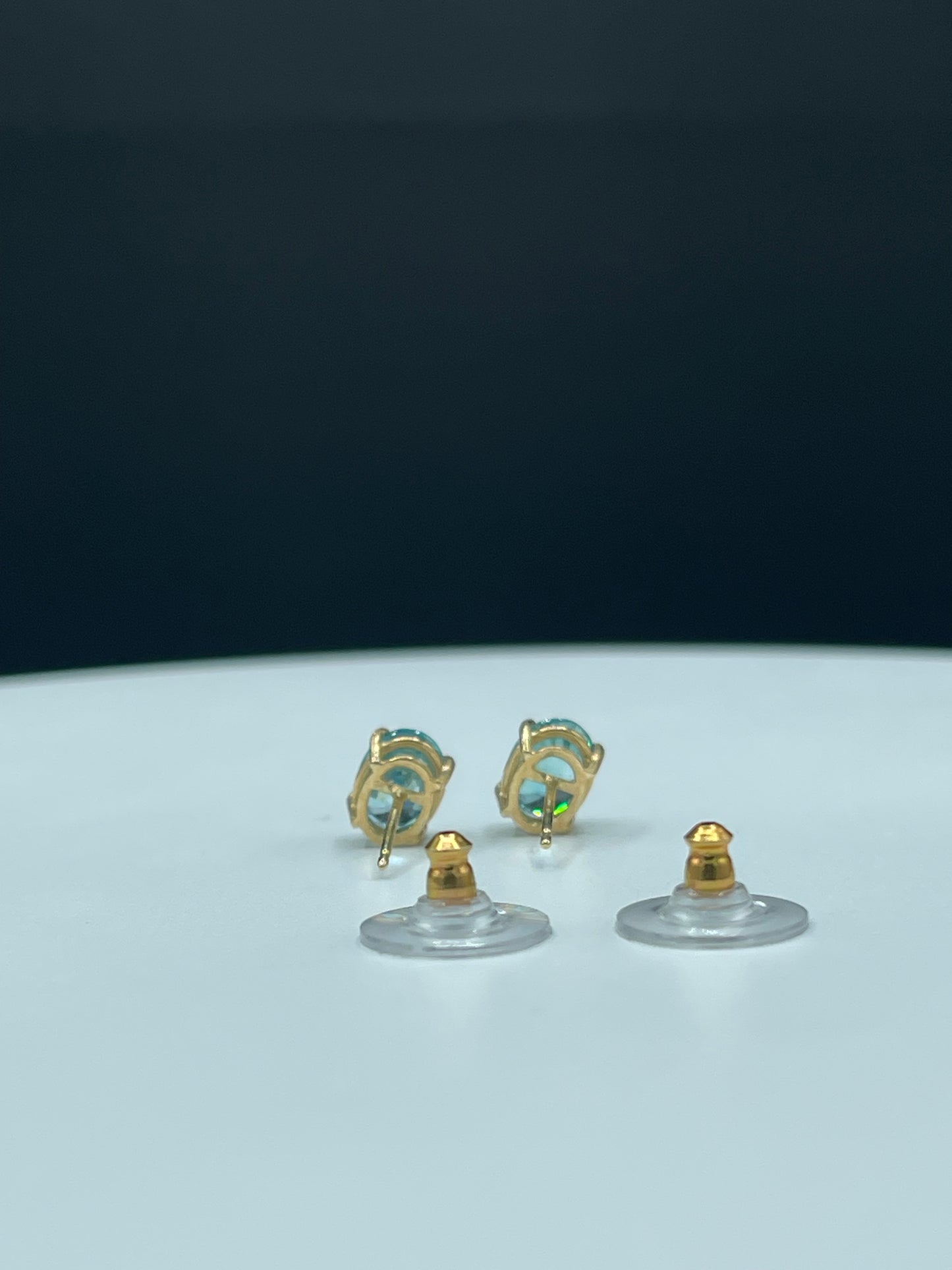 Natural Blue Zircon 14k Yellow Gold Stud Earrings