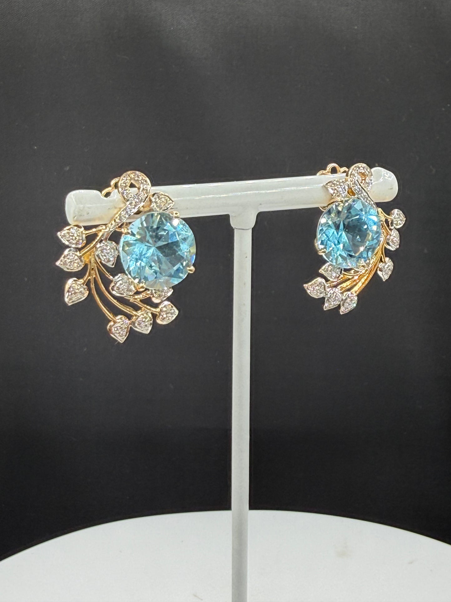 15.90 CTW Swiss Blue Topaz & Diamond 18K Yellow Gold Screw Back Earrings