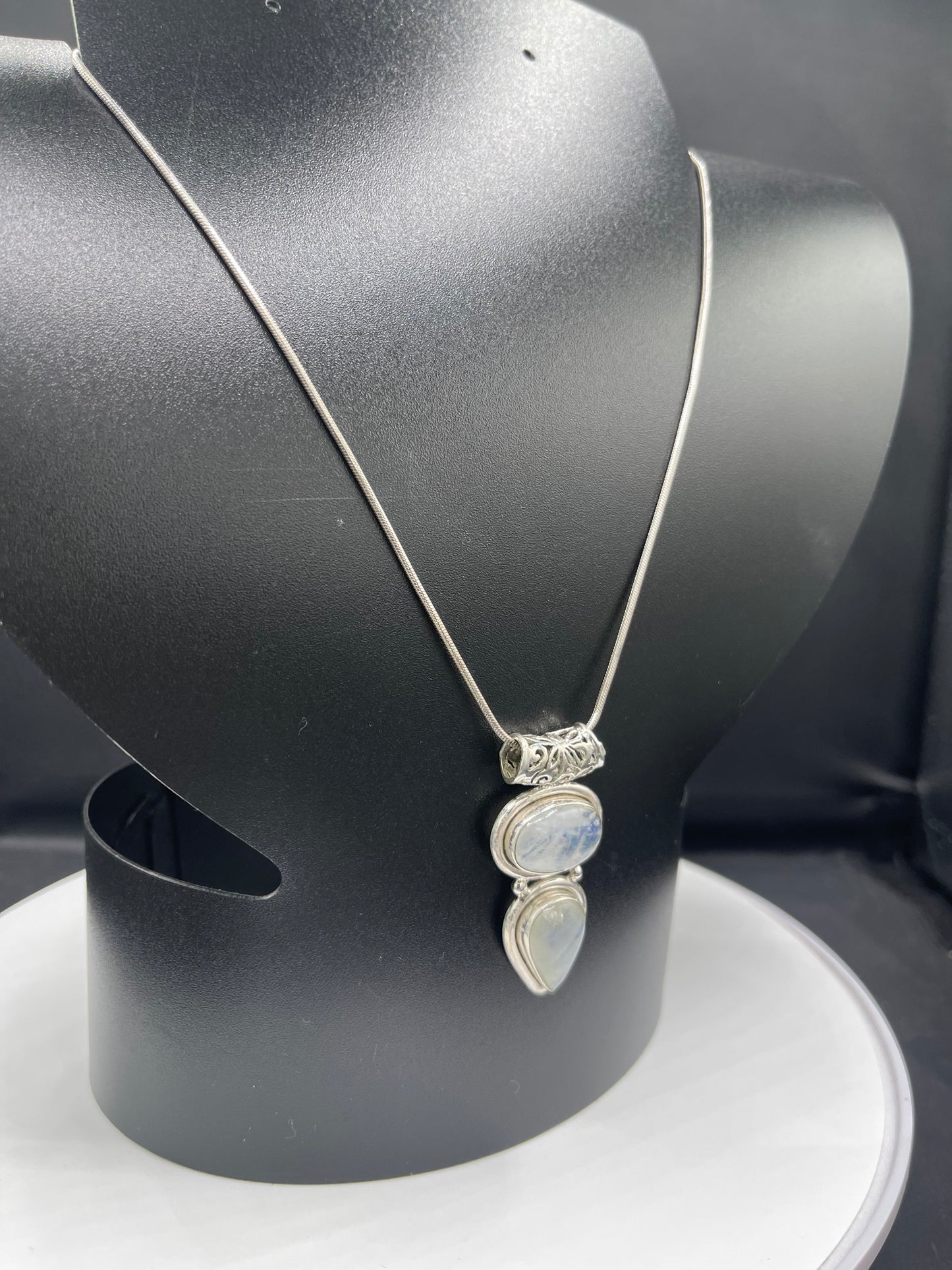 Natural Rainbow Moonstone Fancy Sterling Silver Pendant & Necklace (20.5 Inches)