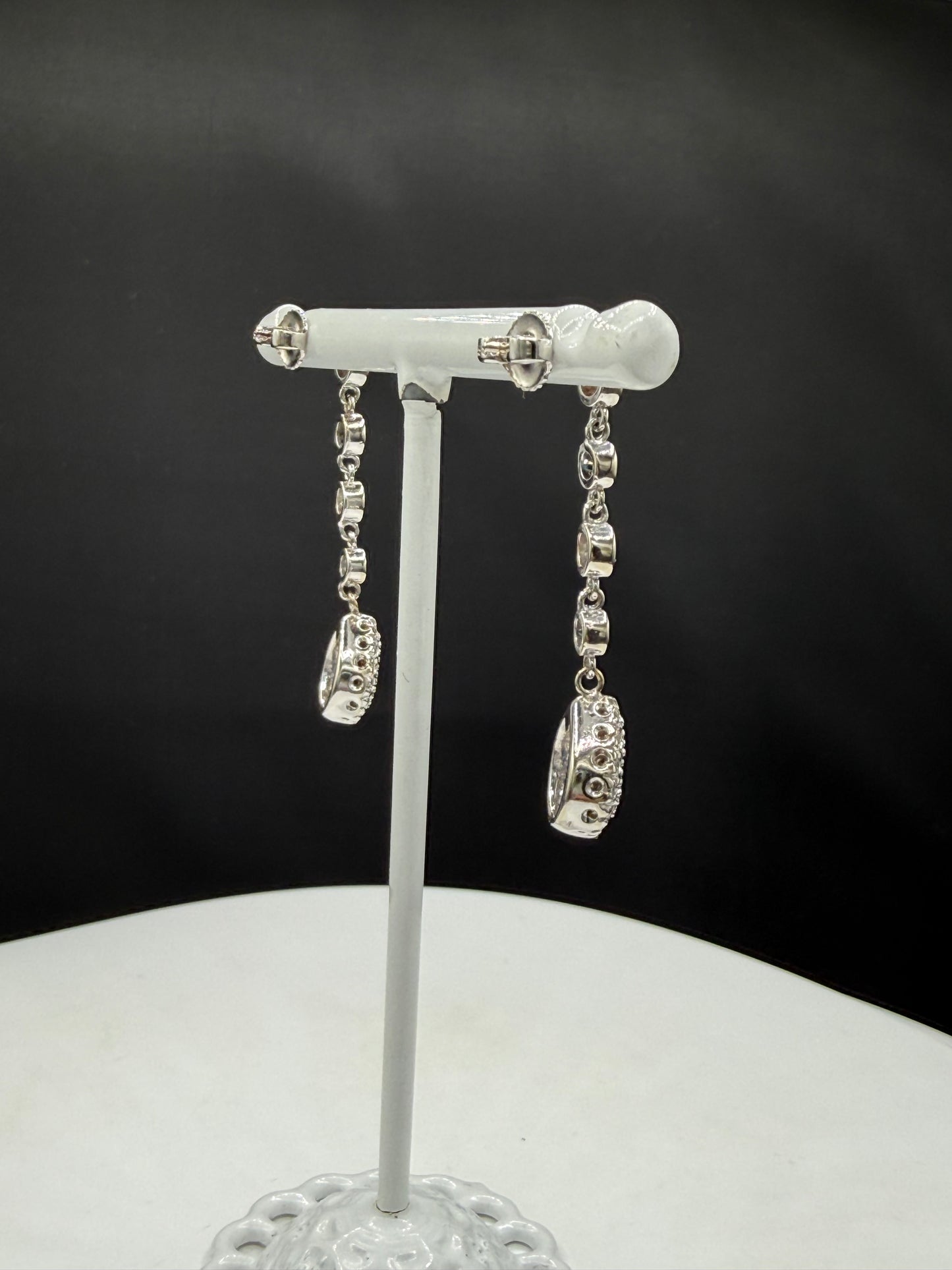 Natural Blue Sapphire & Diamond Dangle Earrings | 14K White Gold | 2.97ctw