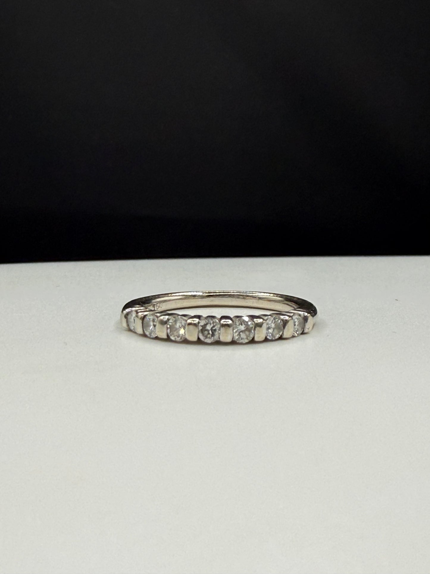 Vintage 18K White Gold Natural Diamond Bar Set Band Ring 0.35ctw Size 4.75