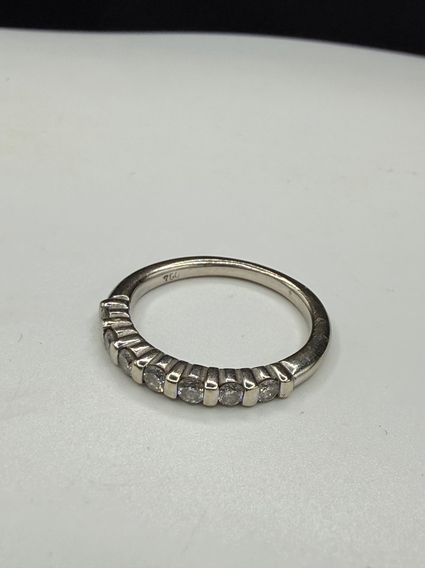 Vintage 18K White Gold Natural Diamond Bar Set Band Ring 0.35ctw Size 4.75