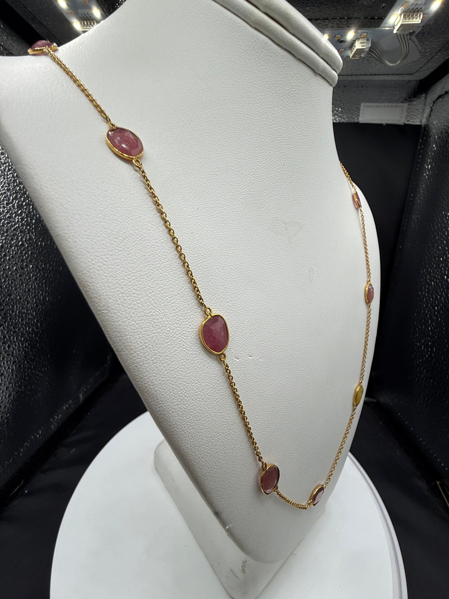 18K Yellow Gold Natural Unheated Multi Color Sapphire Mogul Station Necklace | 20.94ctw | 26.5"