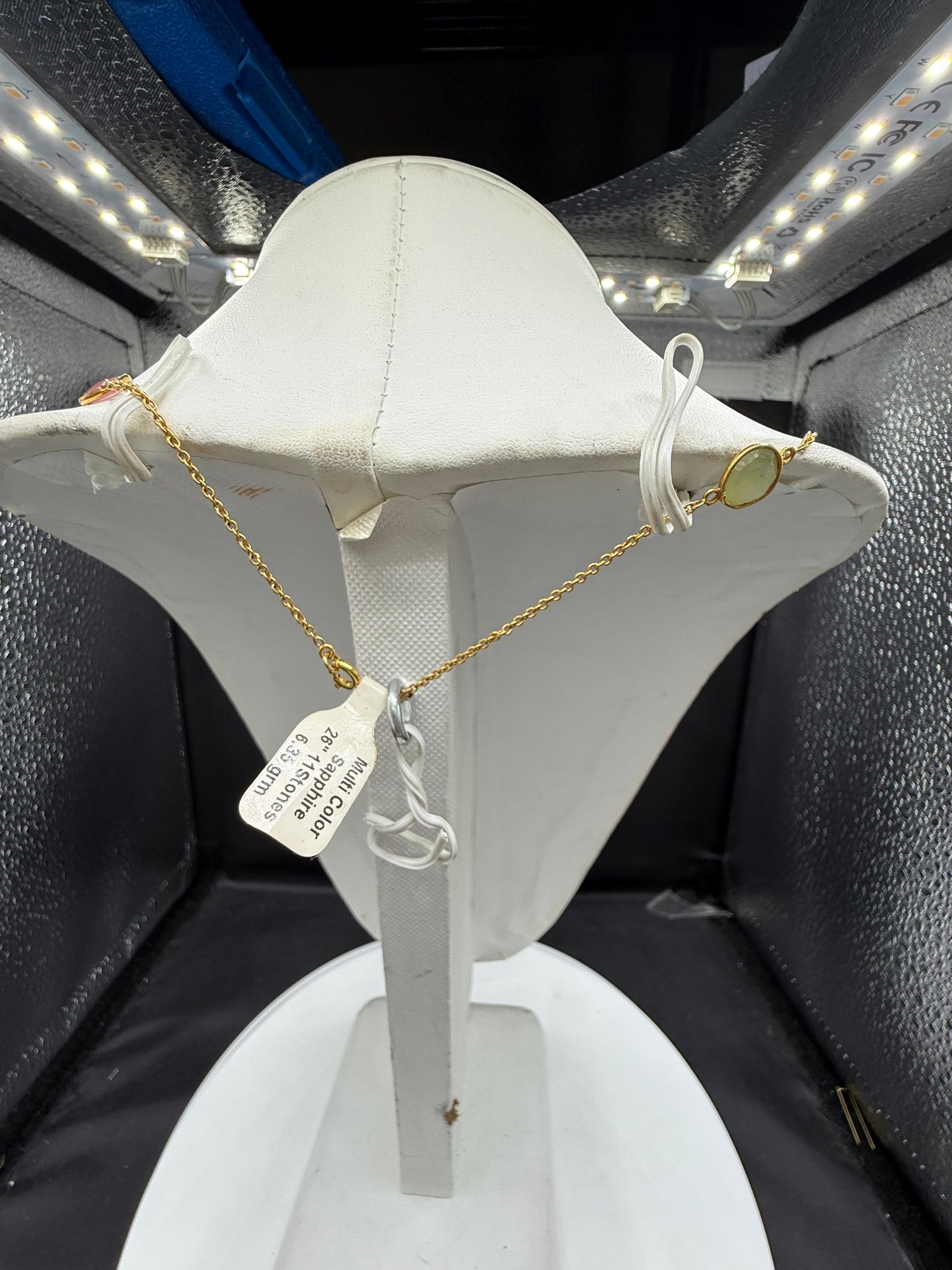 18K Yellow Gold Natural Unheated Multi Color Sapphire Mogul Station Necklace | 20.94ctw | 26.5"