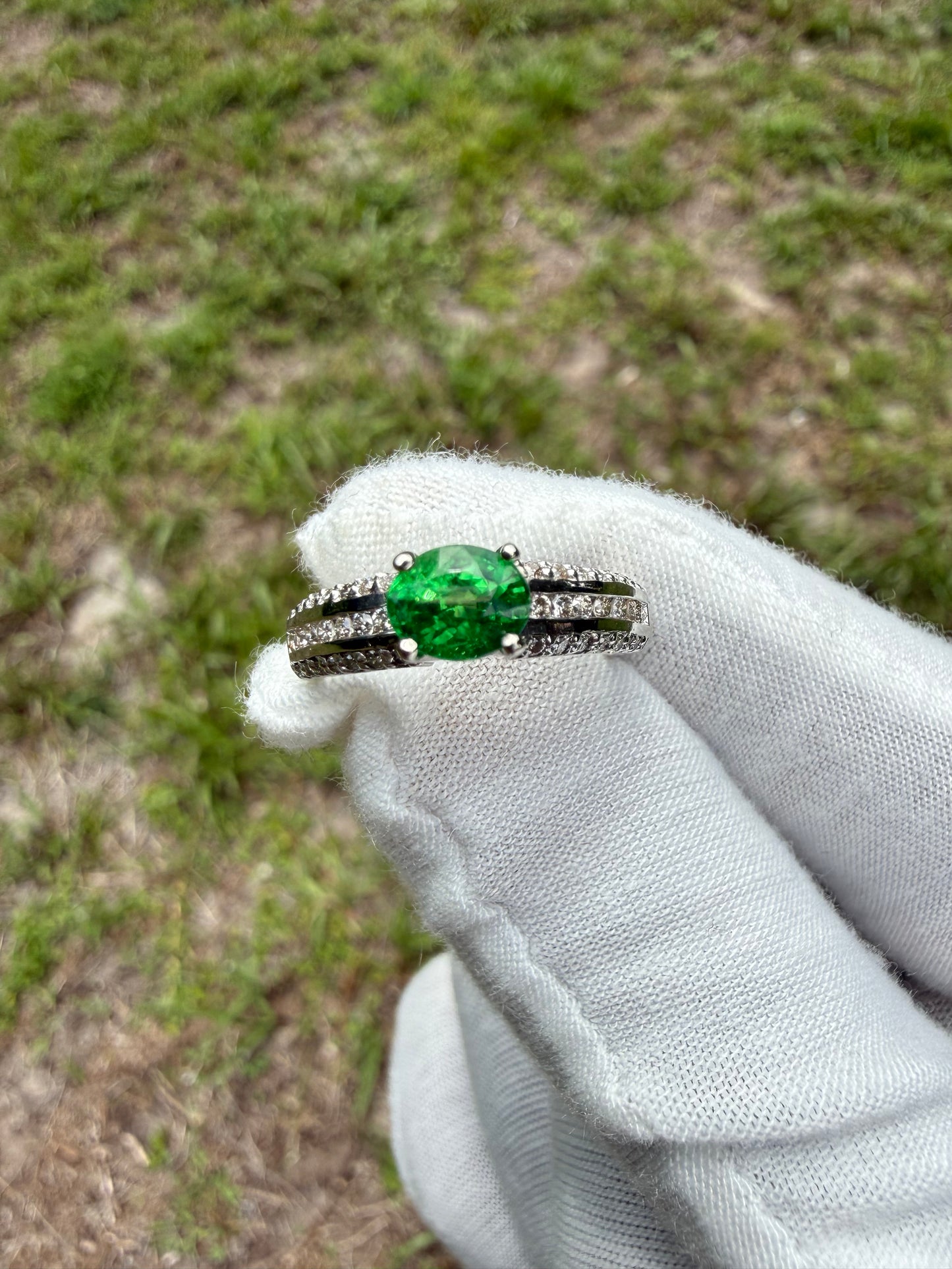 Natural Tsavorite Garnet & Diamond 14k White Gold Ring | 1.16 Ct Tsavorite | 0.50 Ct Diamond | Size 7