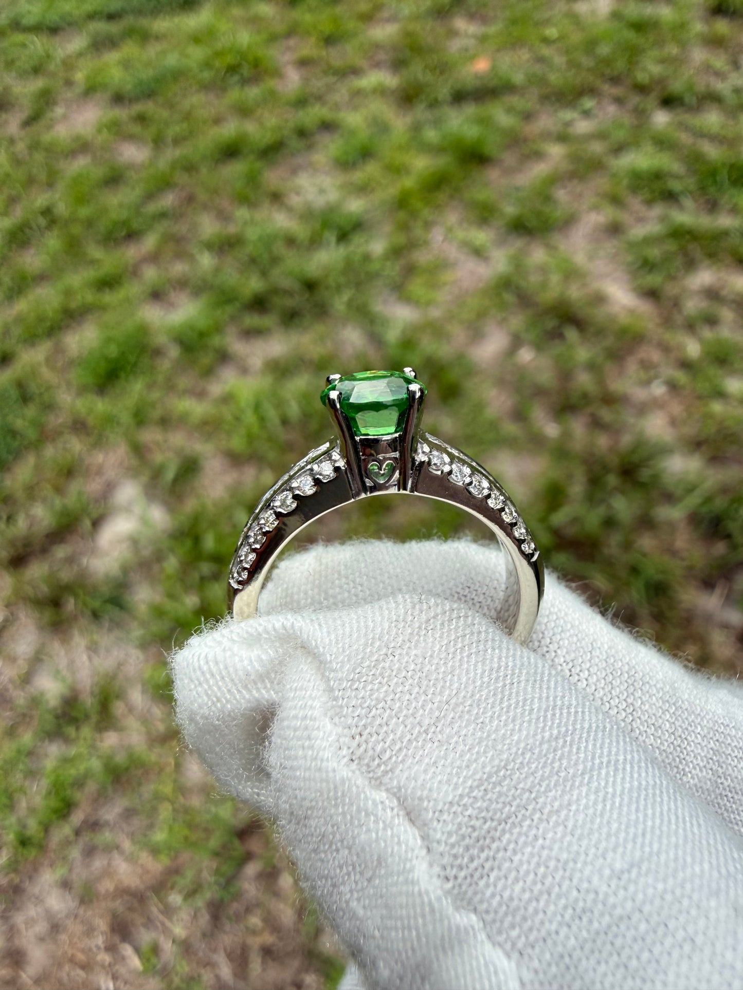 Natural Tsavorite Garnet & Diamond 14k White Gold Ring | 1.16 Ct Tsavorite | 0.50 Ct Diamond | Size 7
