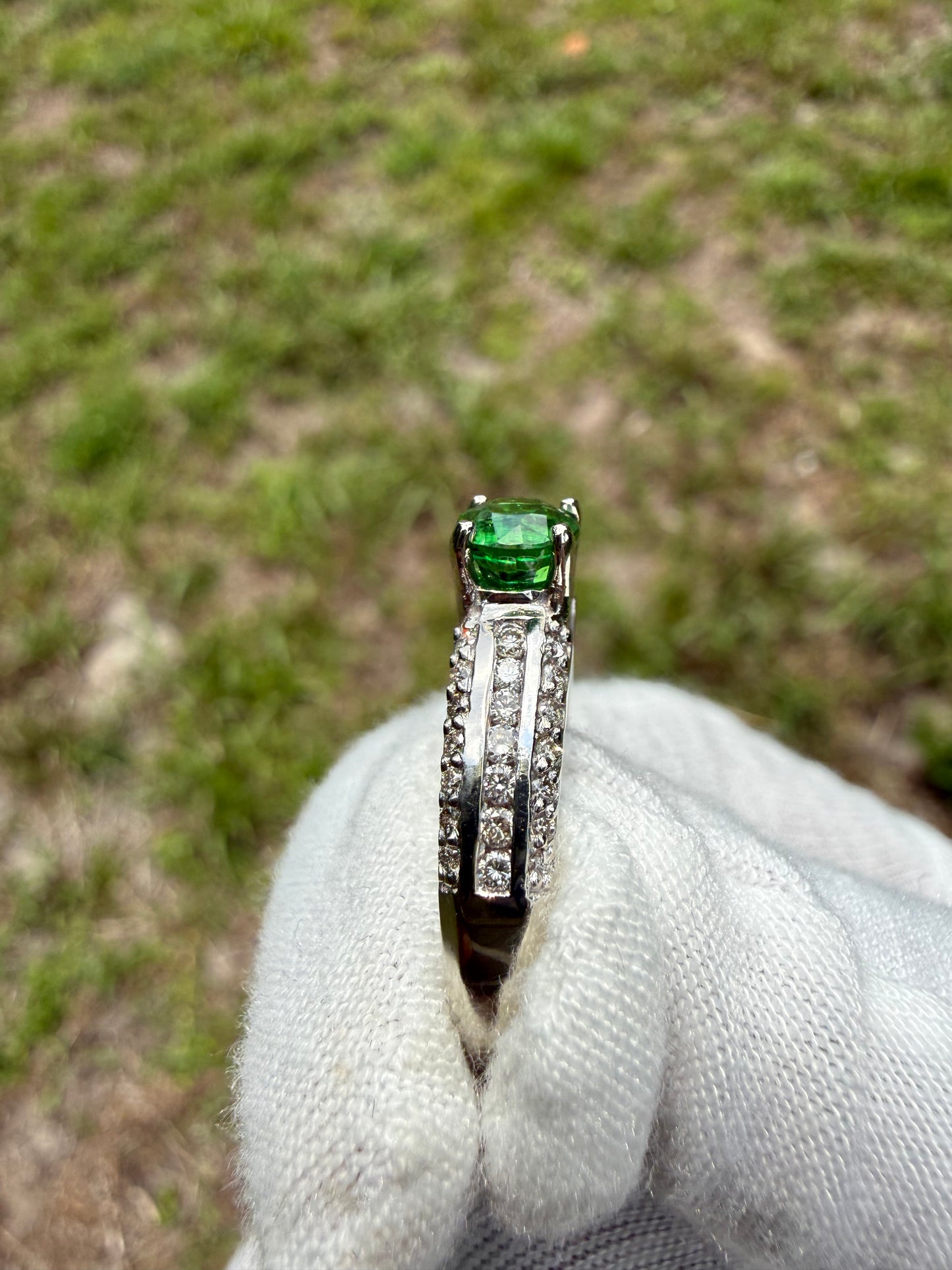 Natural Tsavorite Garnet & Diamond 14k White Gold Ring | 1.16 Ct Tsavorite | 0.50 Ct Diamond | Size 7