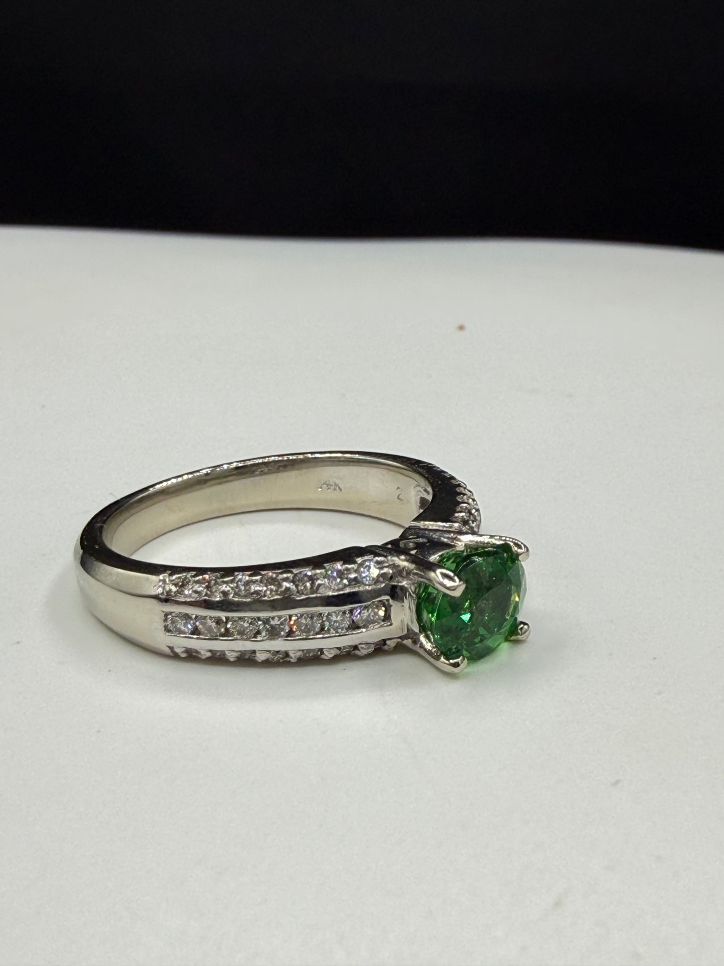 Natural Tsavorite Garnet & Diamond 14k White Gold Ring | 1.16 Ct Tsavorite | 0.50 Ct Diamond | Size 7