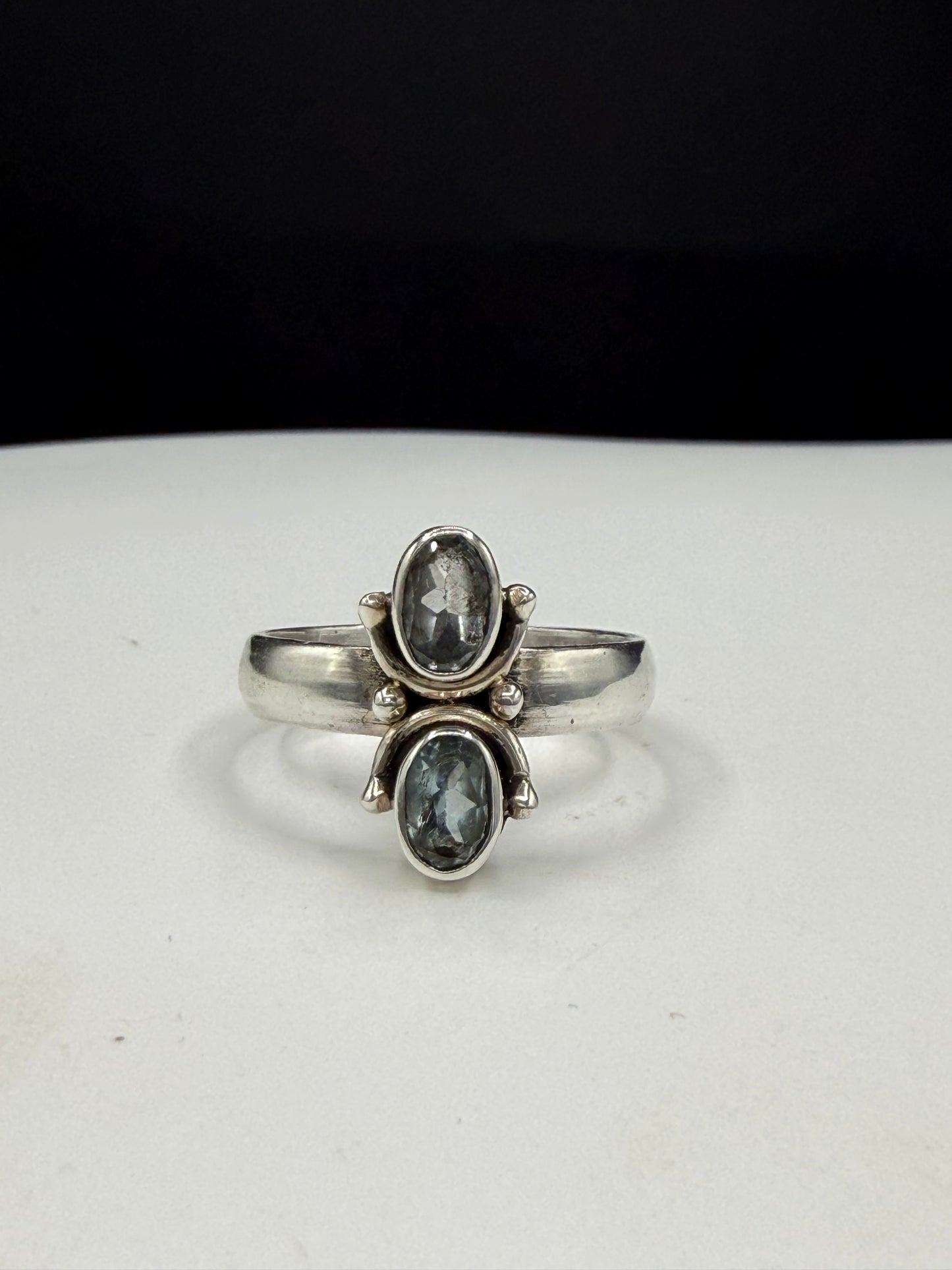Vintage Natural Blue Topaz 2-Stone Sterling Silver Bypass Statement Ring | Size 7.25