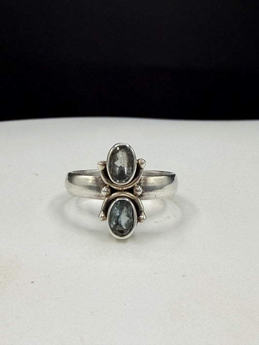 Vintage Natural Blue Topaz 2-Stone Sterling Silver Bypass Statement Ring | Size 7.25