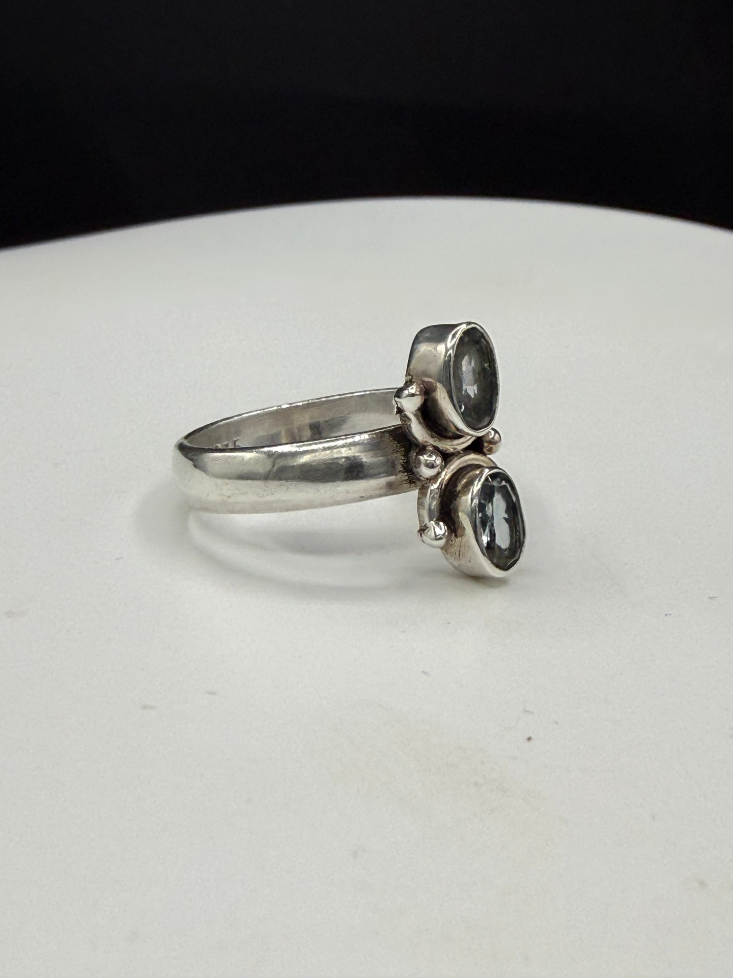 Vintage Natural Blue Topaz 2-Stone Sterling Silver Bypass Statement Ring | Size 7.25
