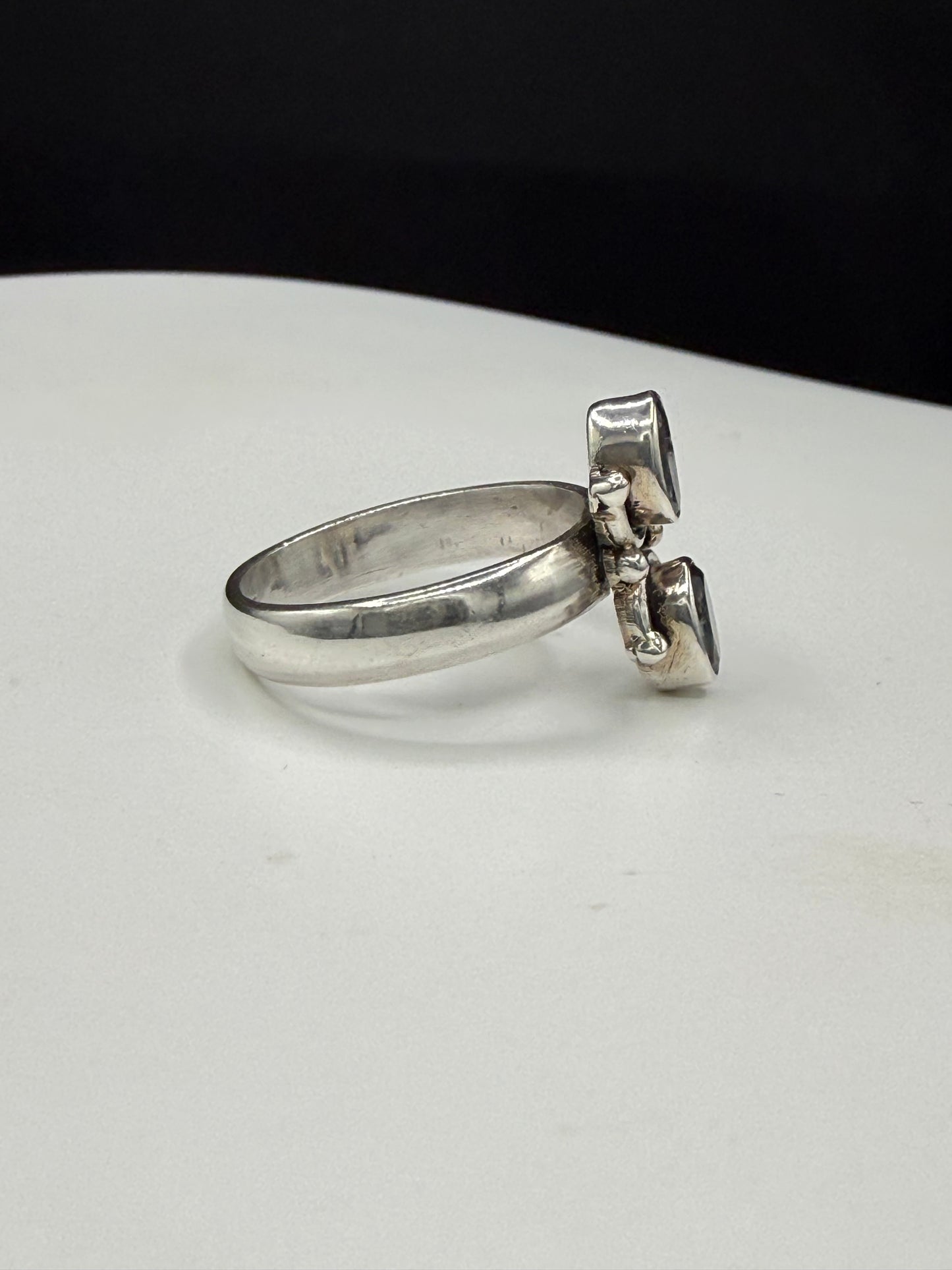 Vintage Natural Blue Topaz 2-Stone Sterling Silver Bypass Statement Ring | Size 7.25