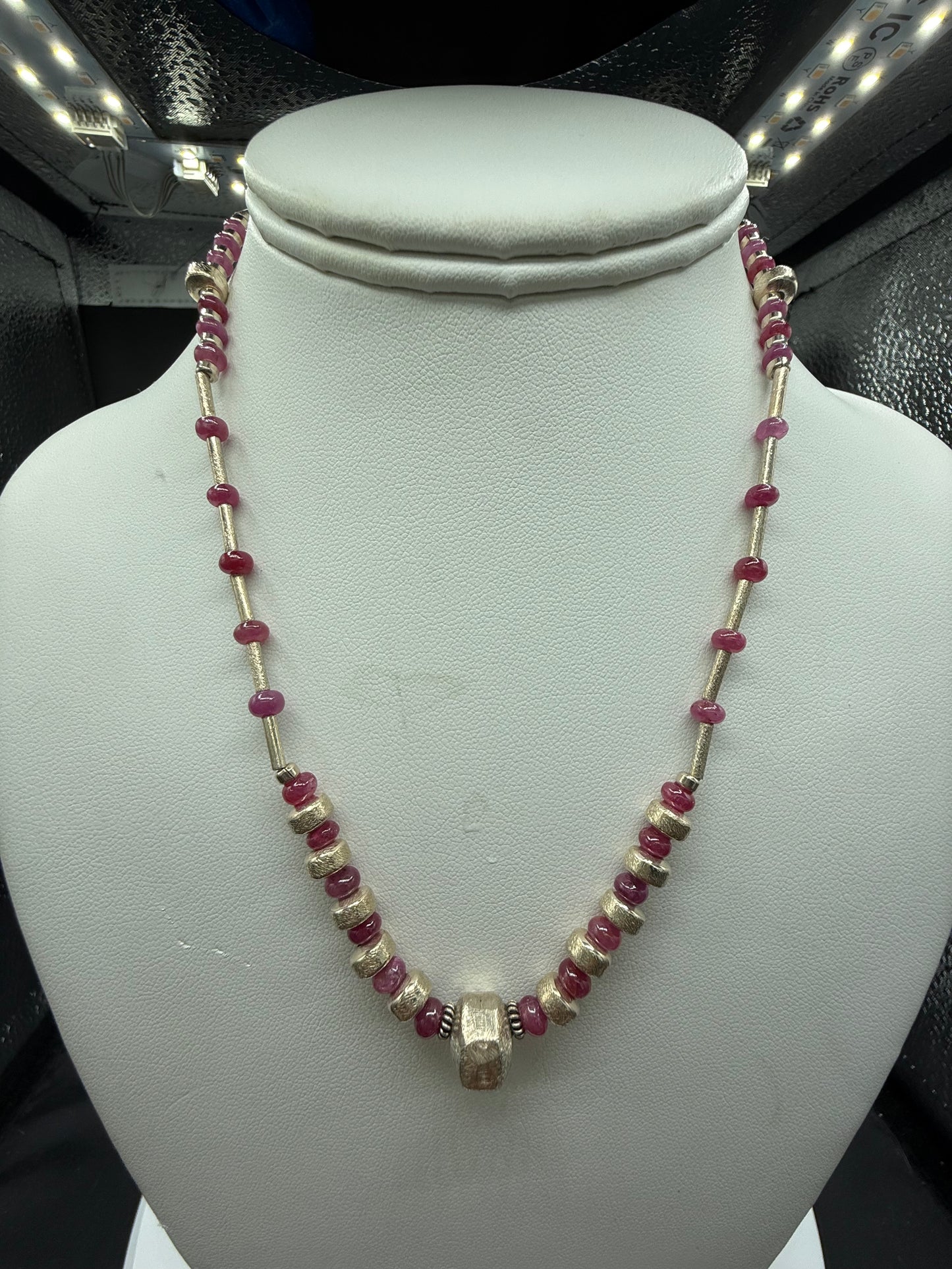 Natural No Heat Ruby Bead & Sterling Silver Beaded Necklace | 17.5”