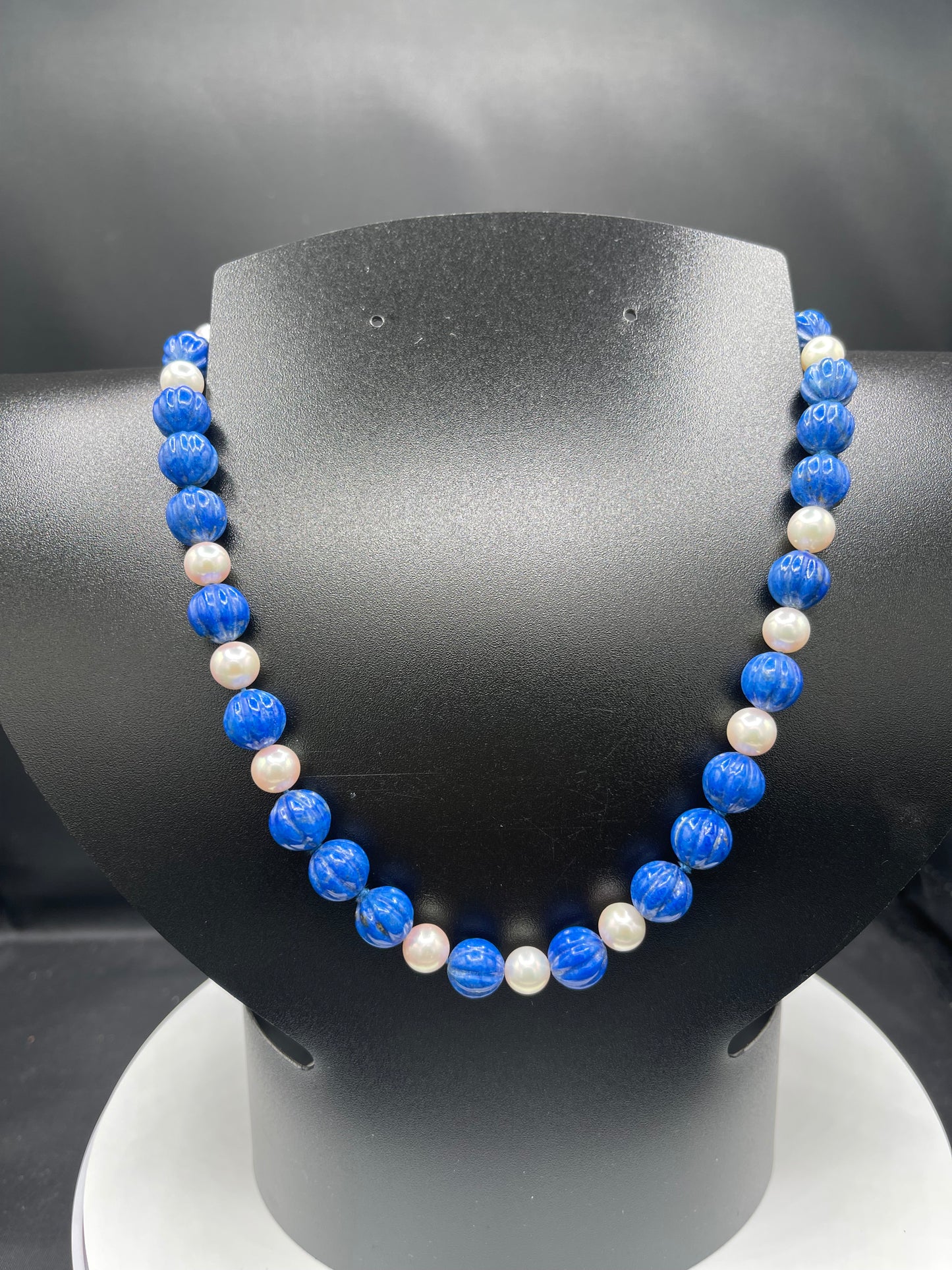Natural Lapis Lazuli & Akoya Cultured Pearl 14k Gold Clasp Beaded Necklace