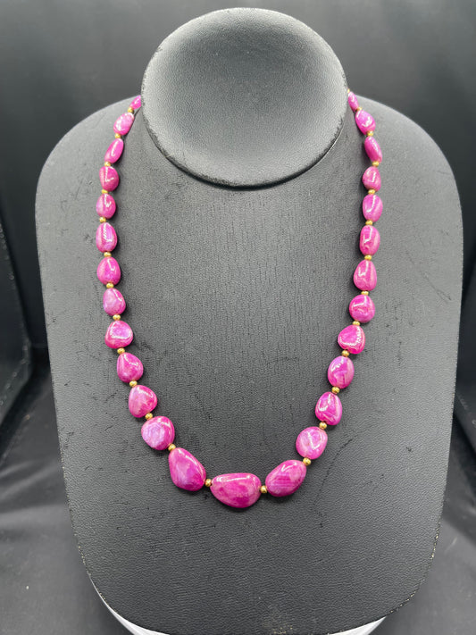 Elegant Natural Unheated Ruby & 18K Yellow Gold Adjustable Beaded Necklace