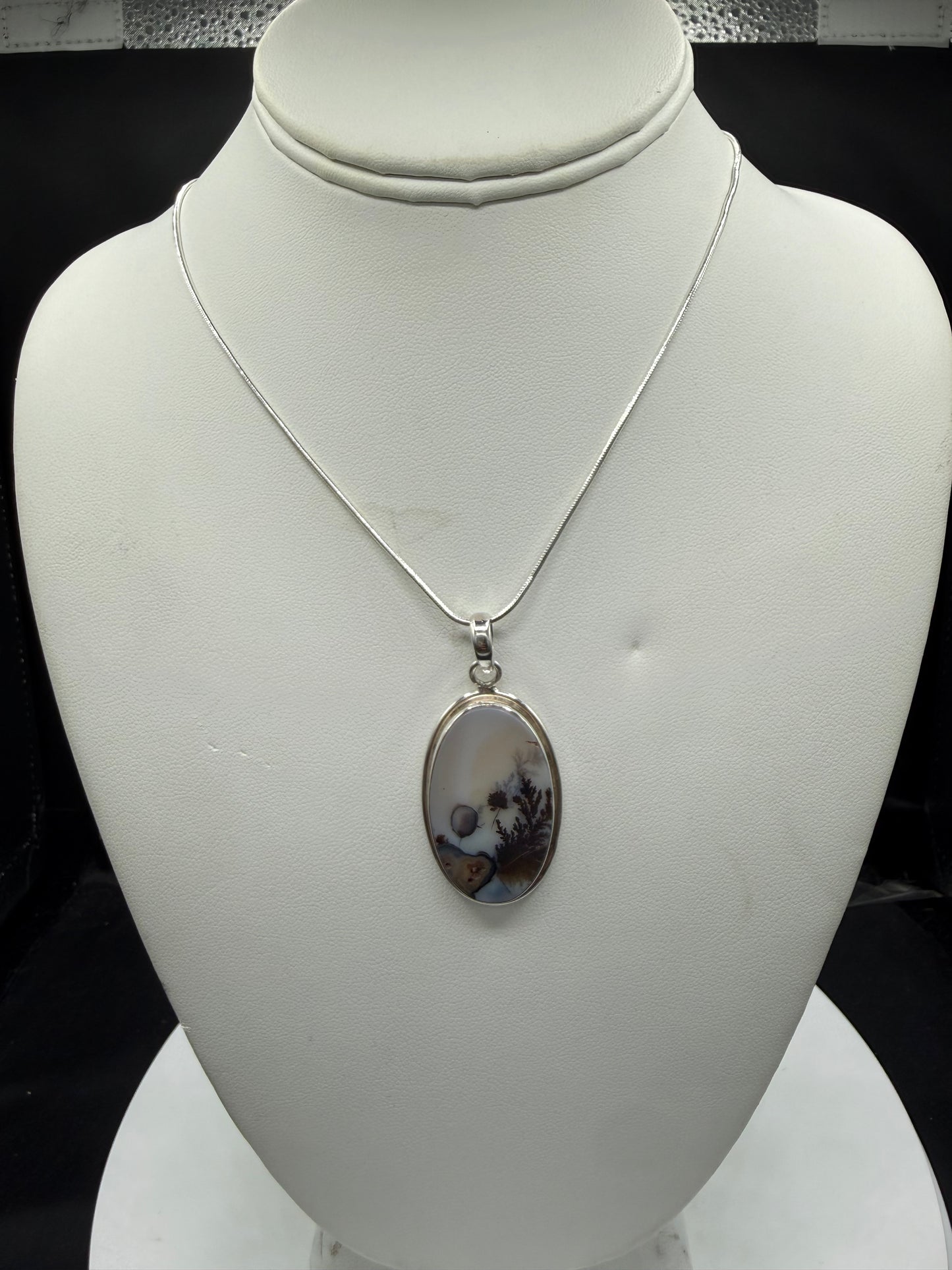 Natural Dendritic Quartz Picture Sterling Silver Pendant & Chain | 18.5 Inches