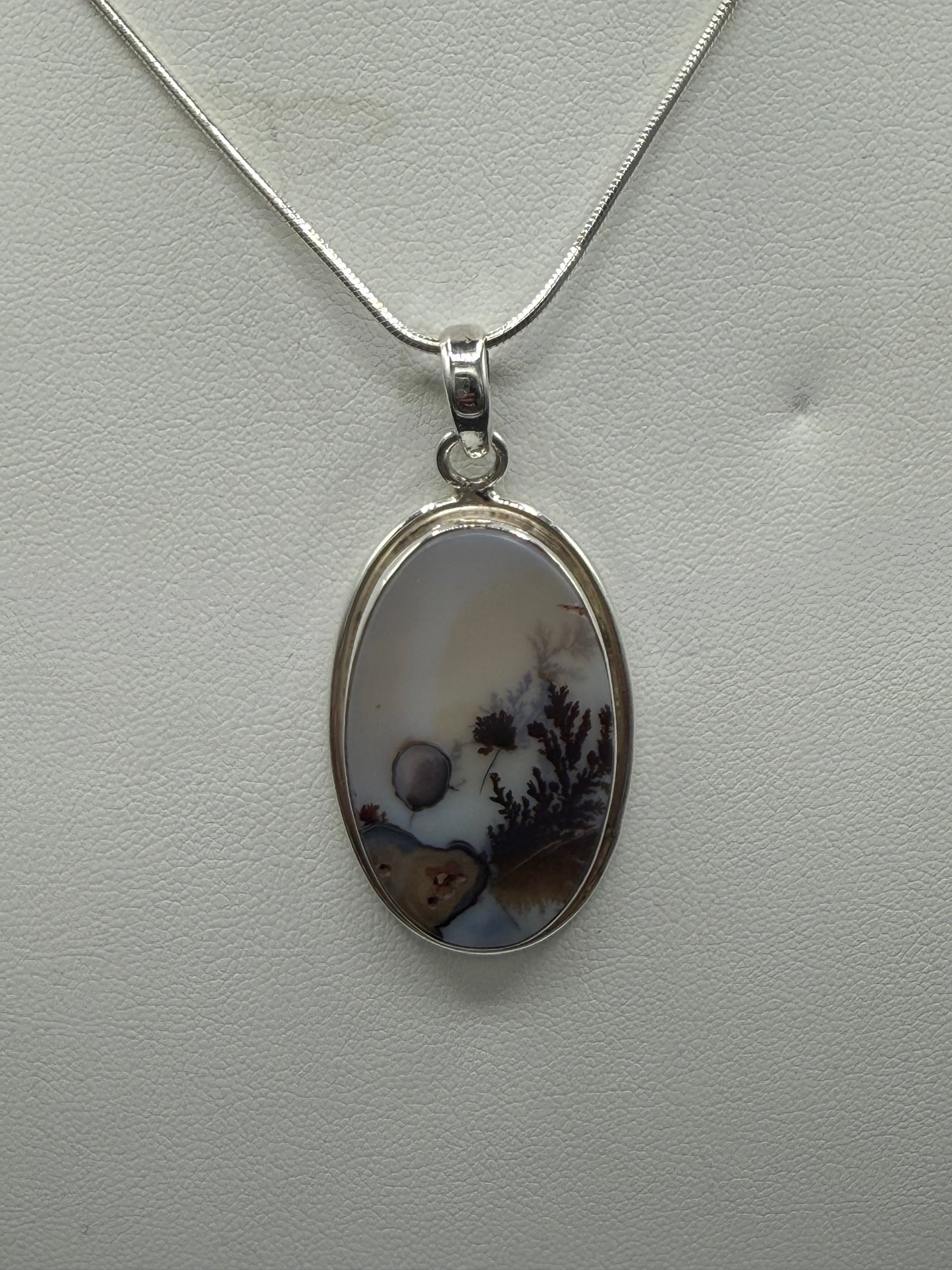 Natural Dendritic Quartz Picture Sterling Silver Pendant & Chain | 18.5 Inches