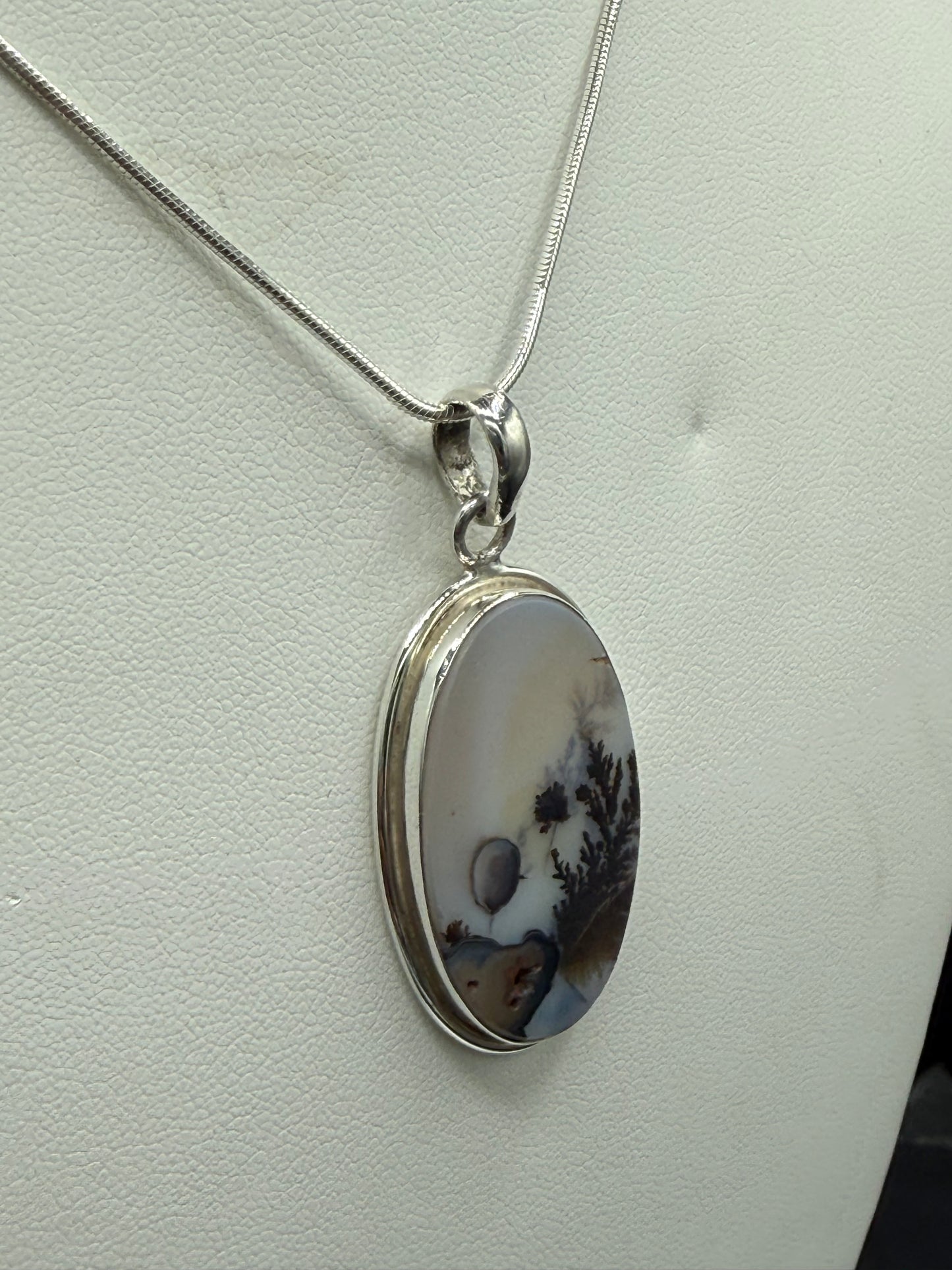 Natural Dendritic Quartz Picture Sterling Silver Pendant & Chain | 18.5 Inches