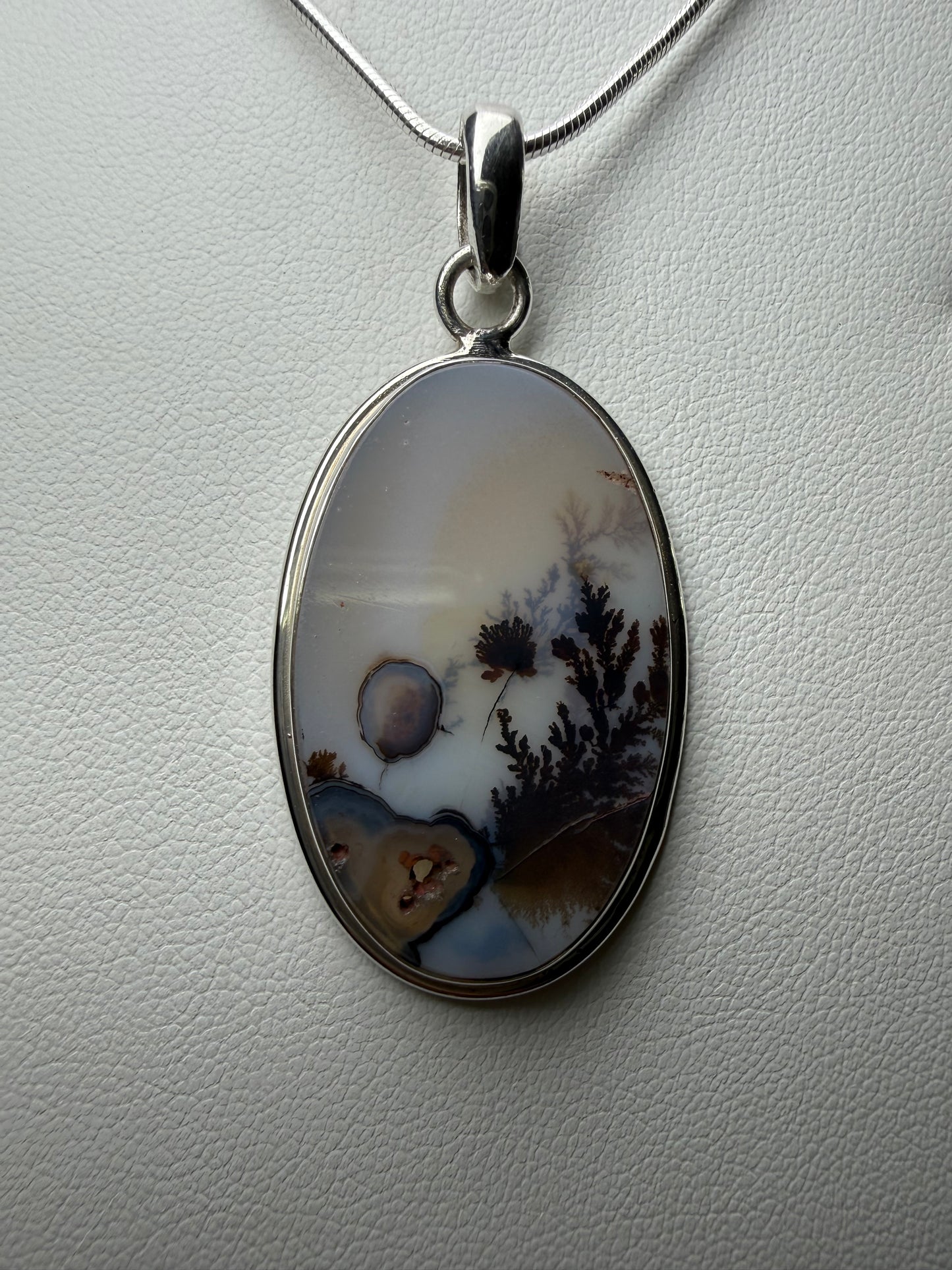 Natural Dendritic Quartz Picture Sterling Silver Pendant & Chain | 18.5 Inches