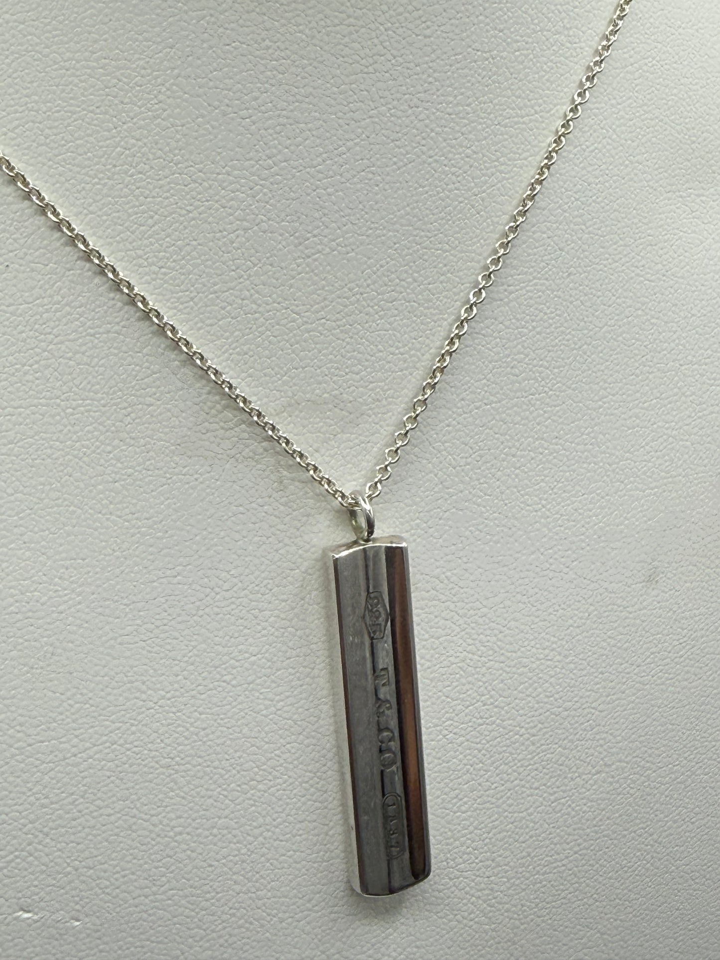 Authentic Tiffany & Co. Sterling Silver 1837 Bar Pendant Necklace (18”)