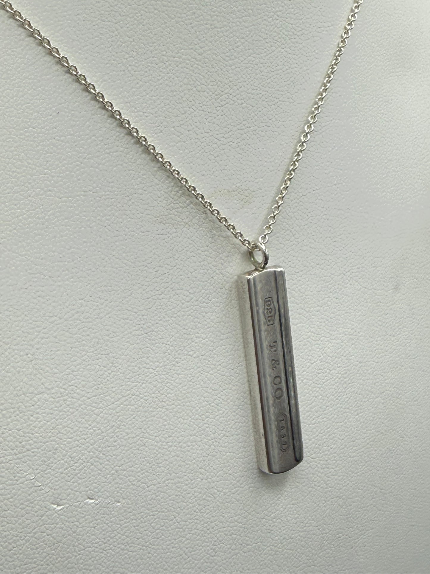 Authentic Tiffany & Co. Sterling Silver 1837 Bar Pendant Necklace (18”)