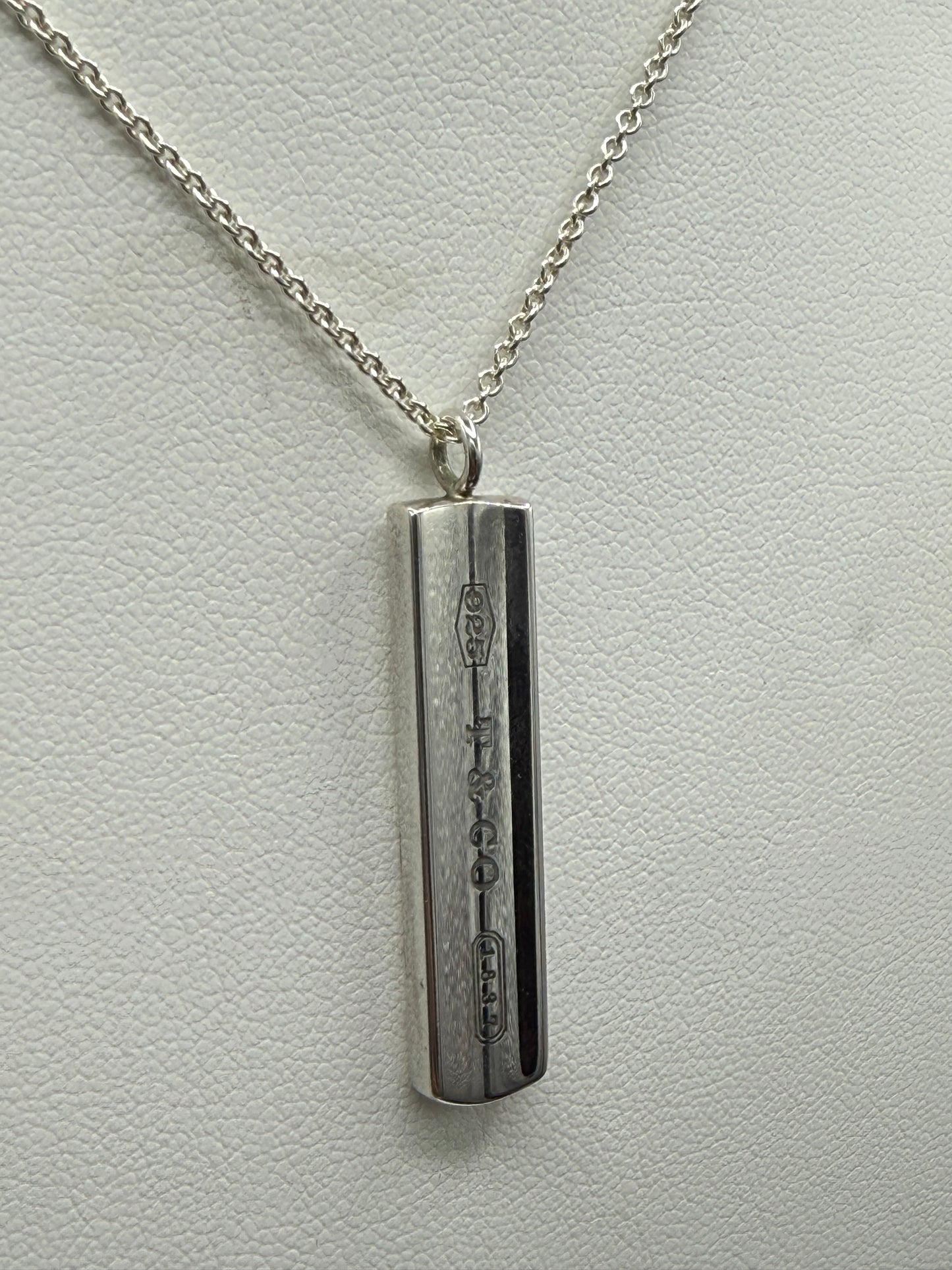 Authentic Tiffany & Co. Sterling Silver 1837 Bar Pendant Necklace (18”)