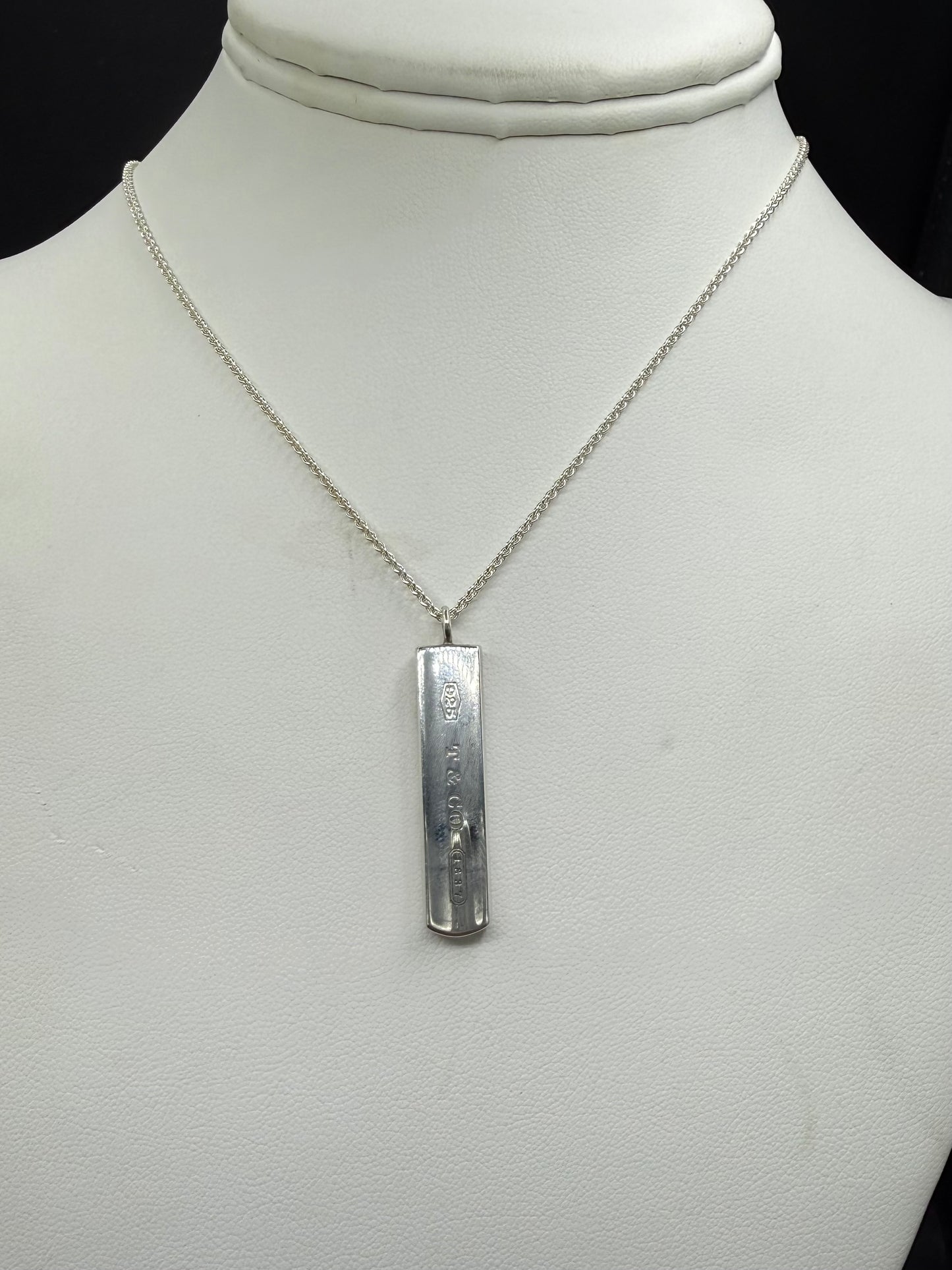 Authentic Tiffany & Co. Sterling Silver 1837 Bar Pendant Necklace (18”)